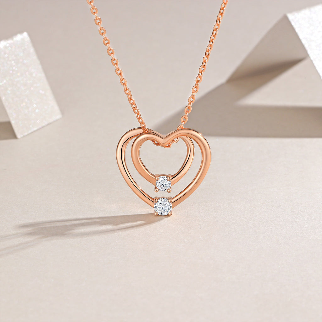 Amoura Moissanite Double Heart Pendant Necklace in Rose Gold-Tone Sterling Silver