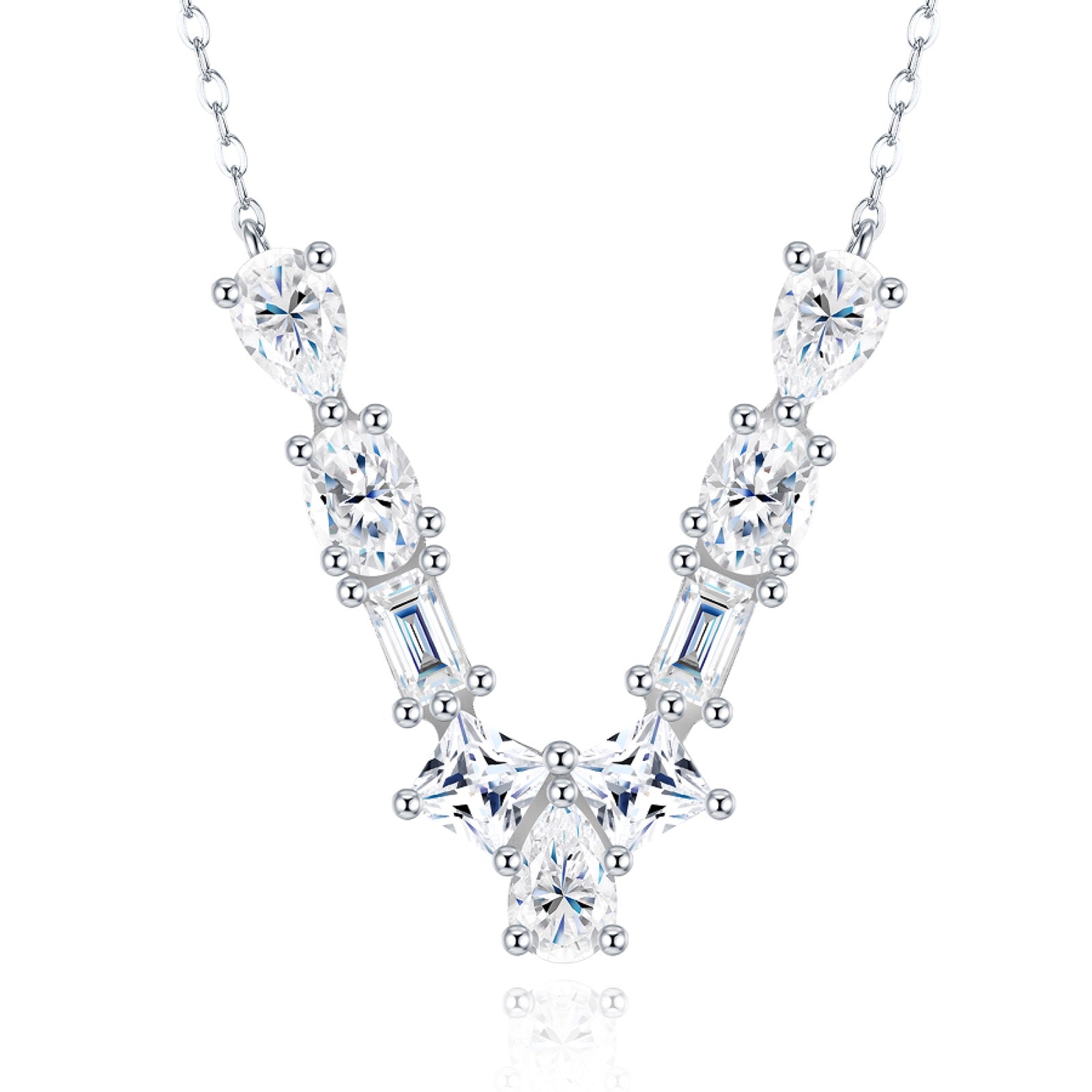 Initial V Moissanite Cluster Initial Pendant Necklace in Sterling Silver