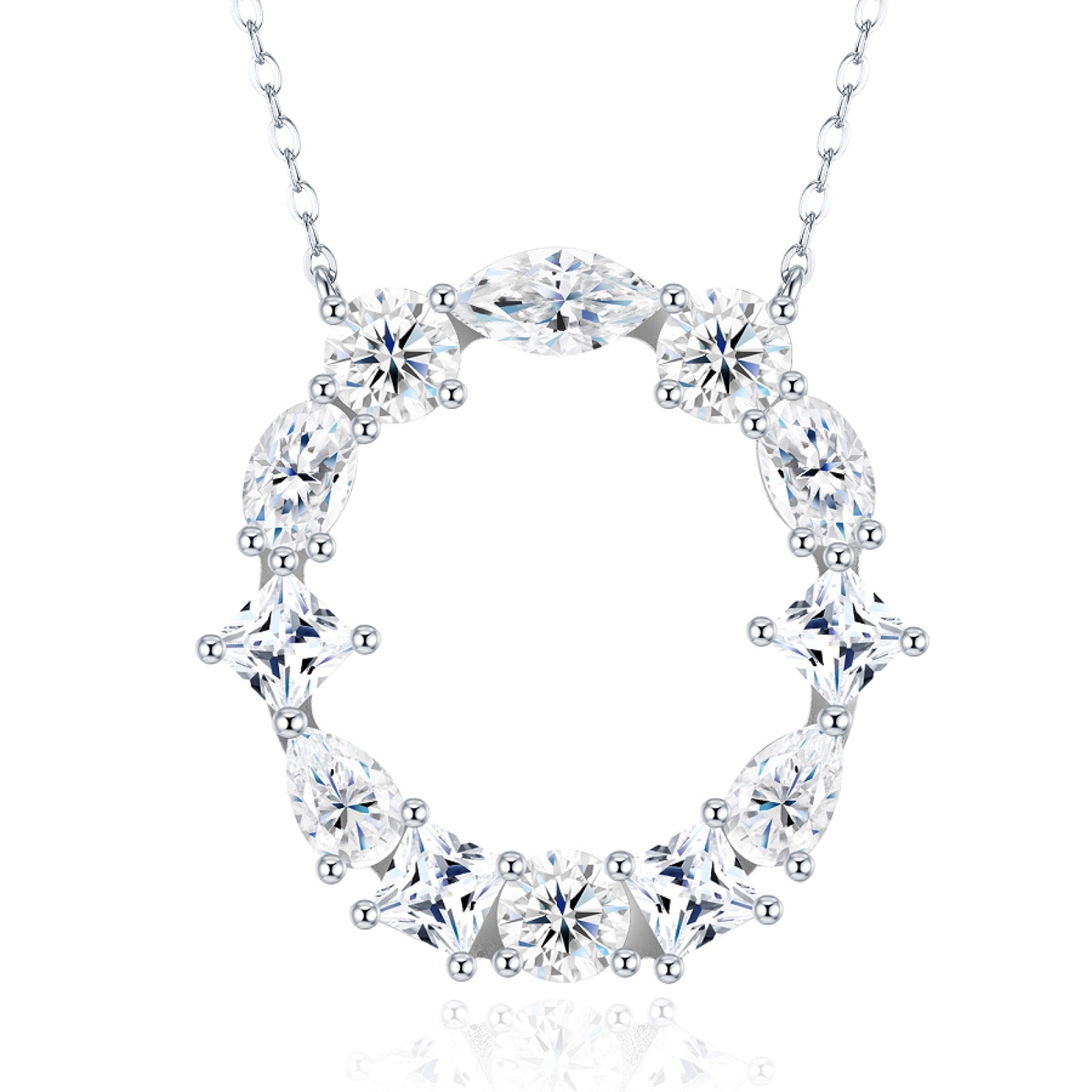 Initial O Moissanite Cluster Initial Pendant Necklace in Sterling Silver