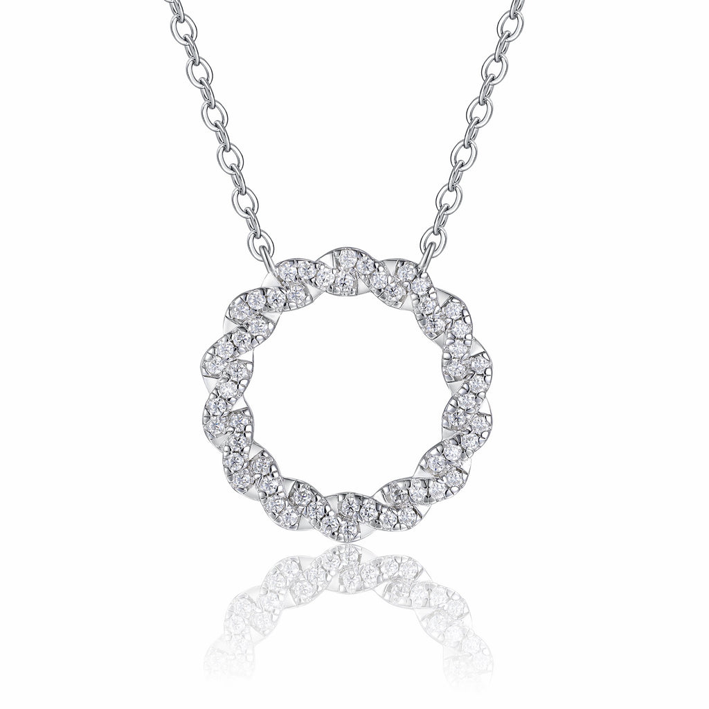 Aureole Moissanite Circle Pendant Necklace in Sterling Silver