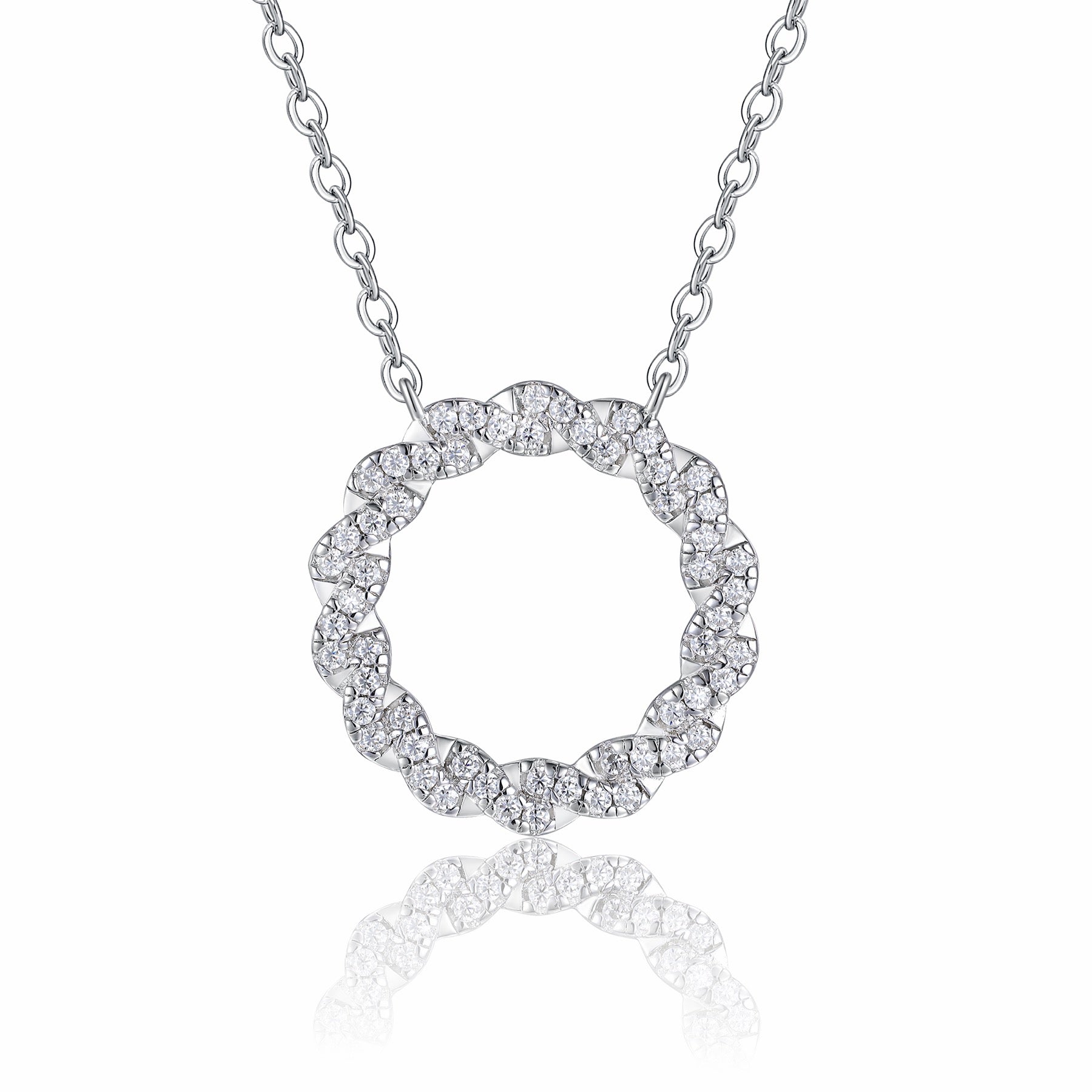 Aureole Moissanite Circle Pendant Necklace in Sterling Silver