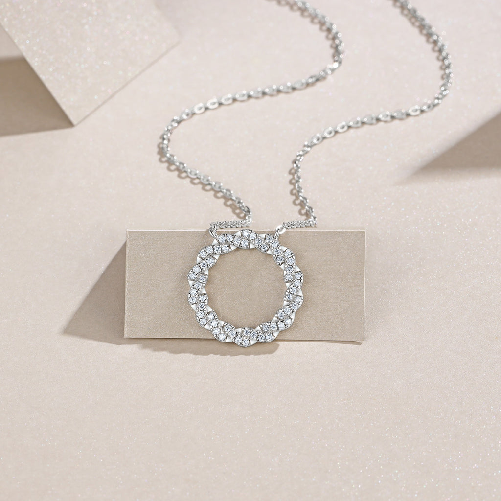 Aureole Moissanite Circle Pendant Necklace in Sterling Silver