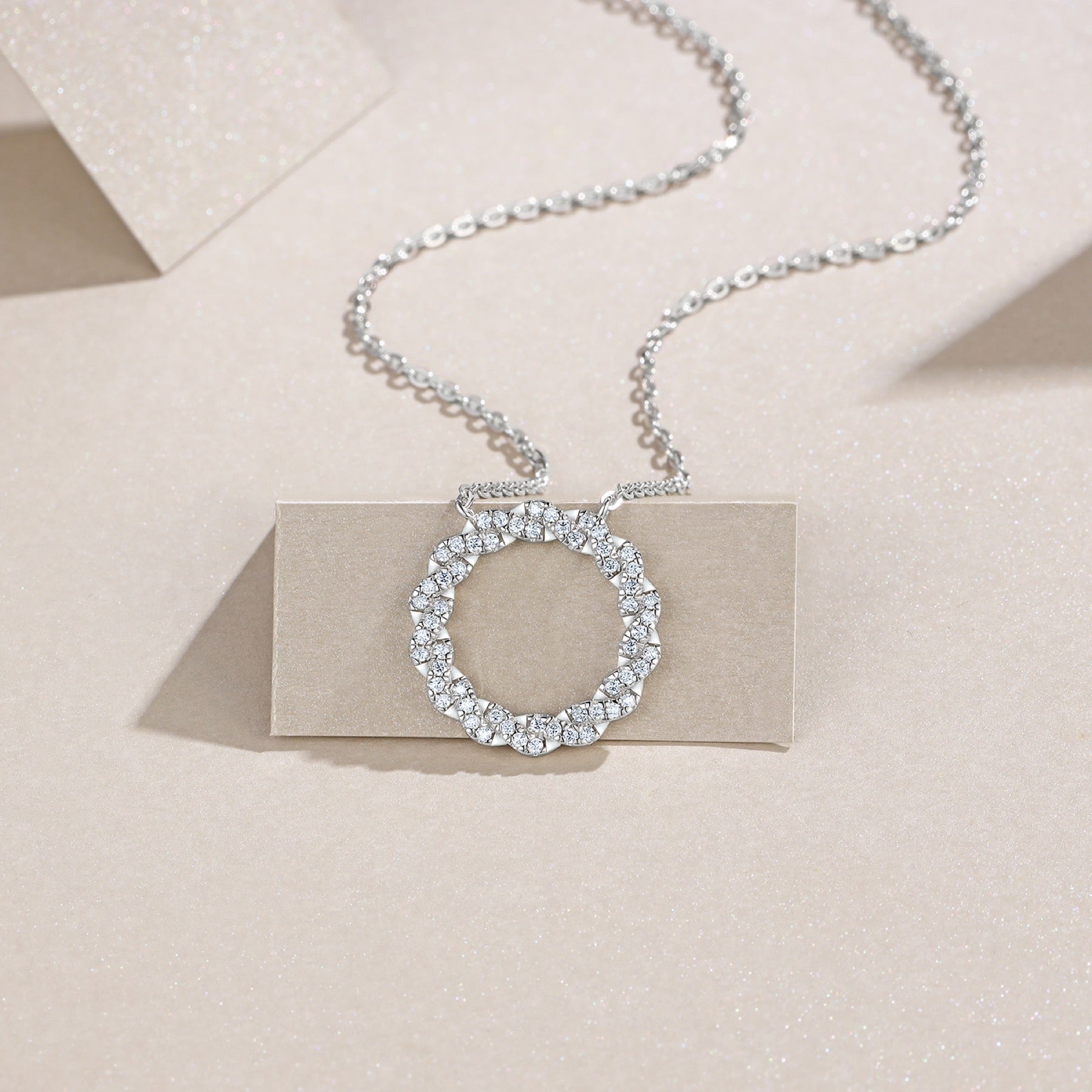 Aureole Moissanite Circle Pendant Necklace in Sterling Silver