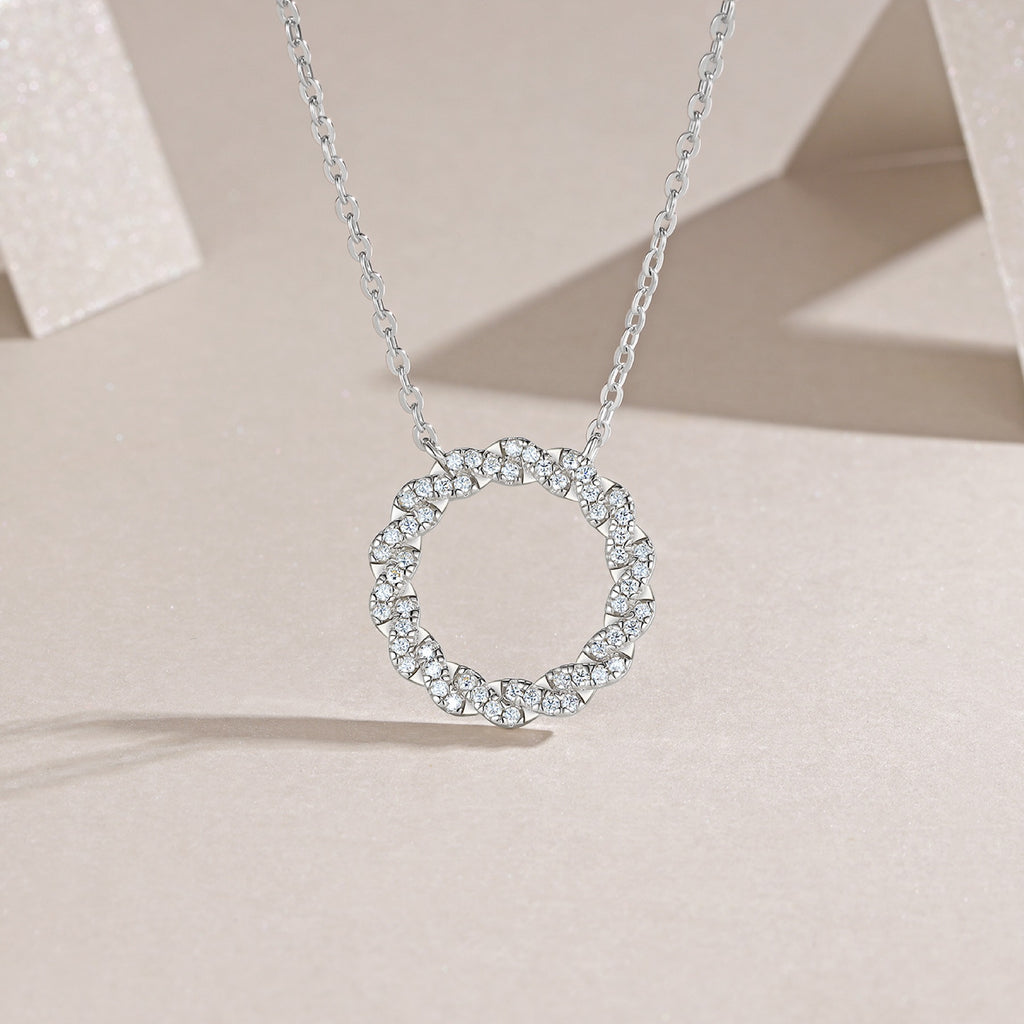 Aureole Moissanite Circle Pendant Necklace in Sterling Silver