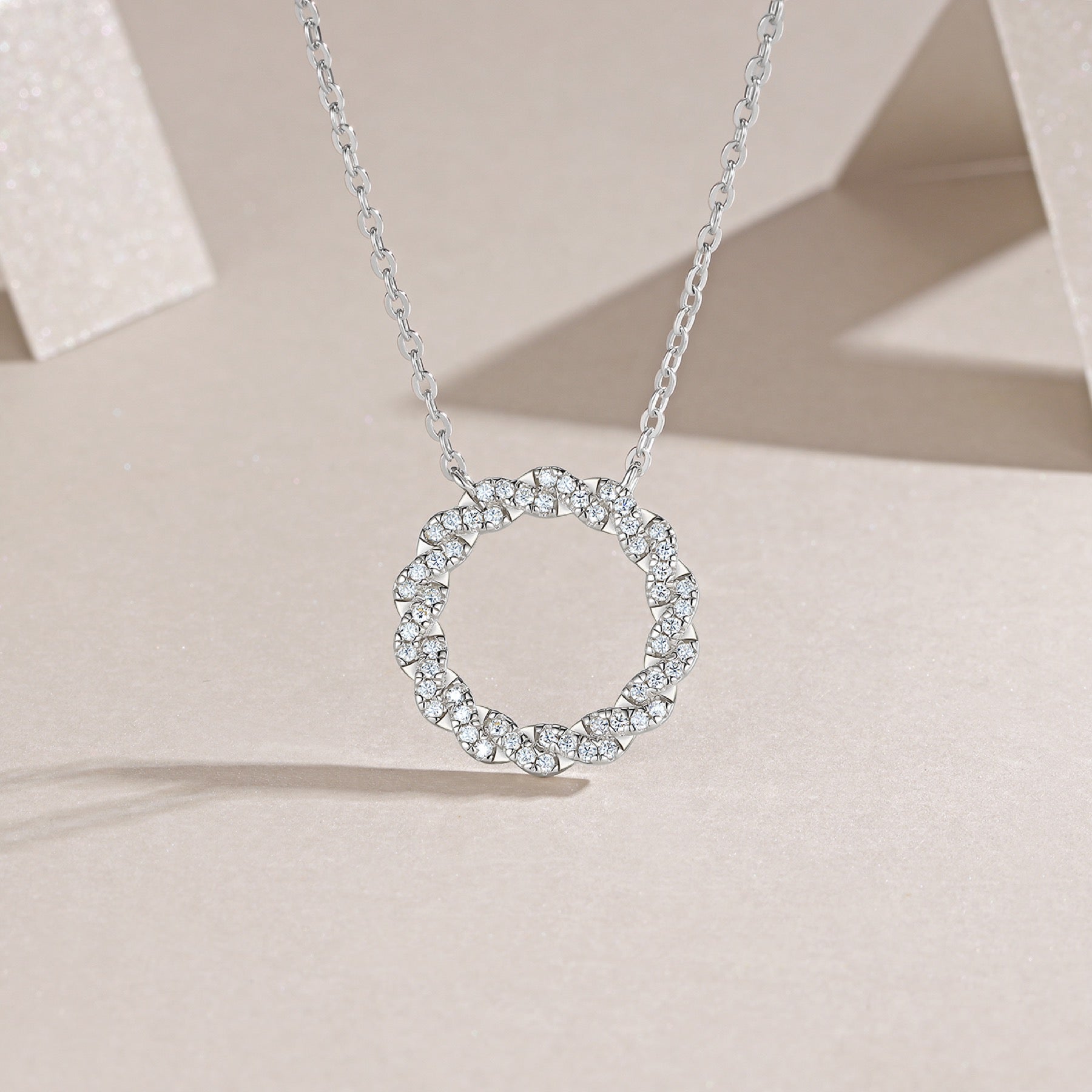 Aureole Moissanite Circle Pendant Necklace in Sterling Silver