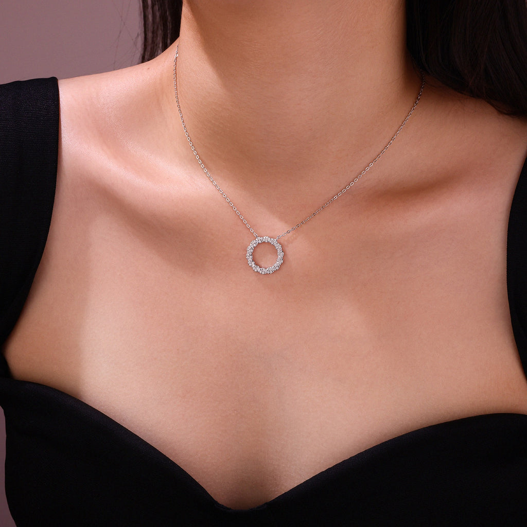 Aureole Moissanite Circle Pendant Necklace in Sterling Silver
