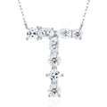 Initial T Moissanite Cluster Initial Pendant Necklace in Sterling Silver