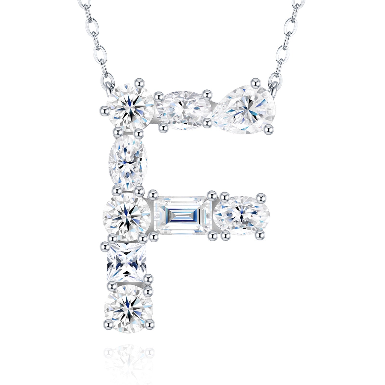 Initial F Moissanite Cluster Initial Pendant Necklace in Sterling Silver