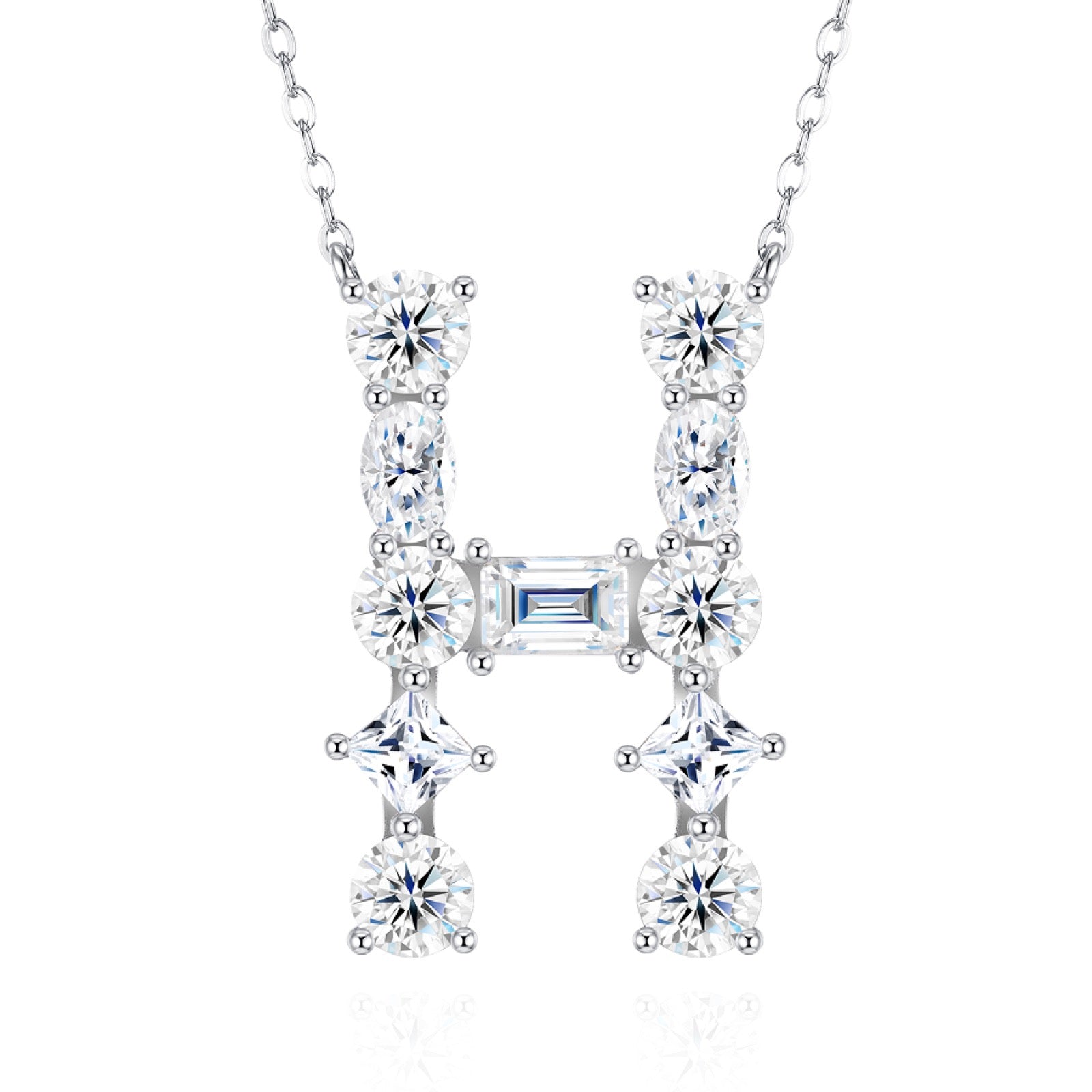Initial H Moissanite Cluster Initial Pendant Necklace in Sterling Silver