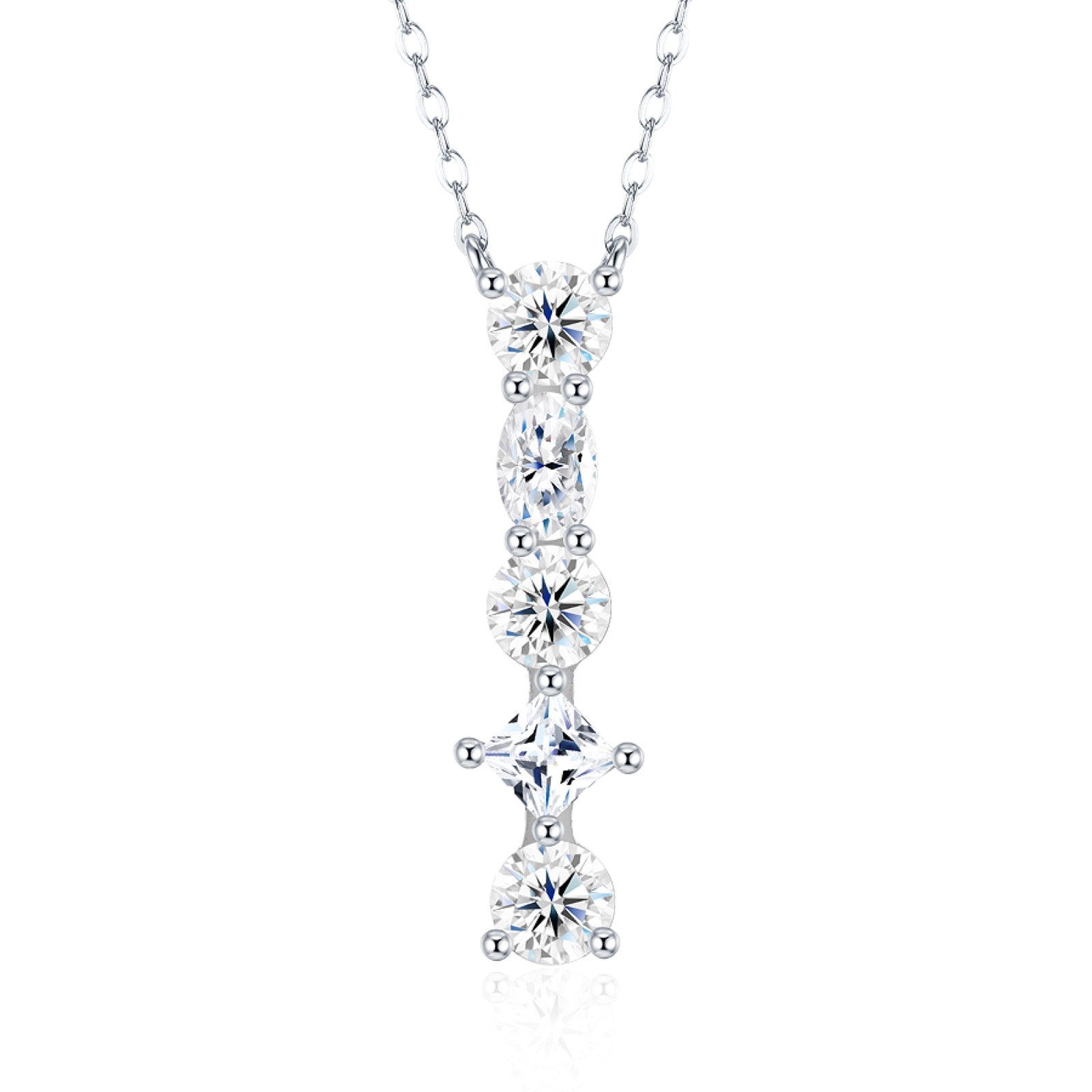 Initial I Moissanite Cluster Initial Pendant Necklace in Sterling Silver