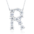 Initial R Moissanite Cluster Initial Pendant Necklace in Sterling Silver
