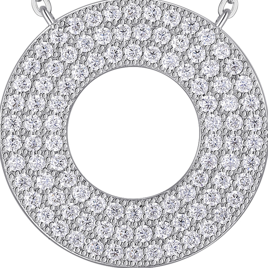 Eclipse Moissanite Pavé Circle Pendant Necklace in Sterling Silver — detail