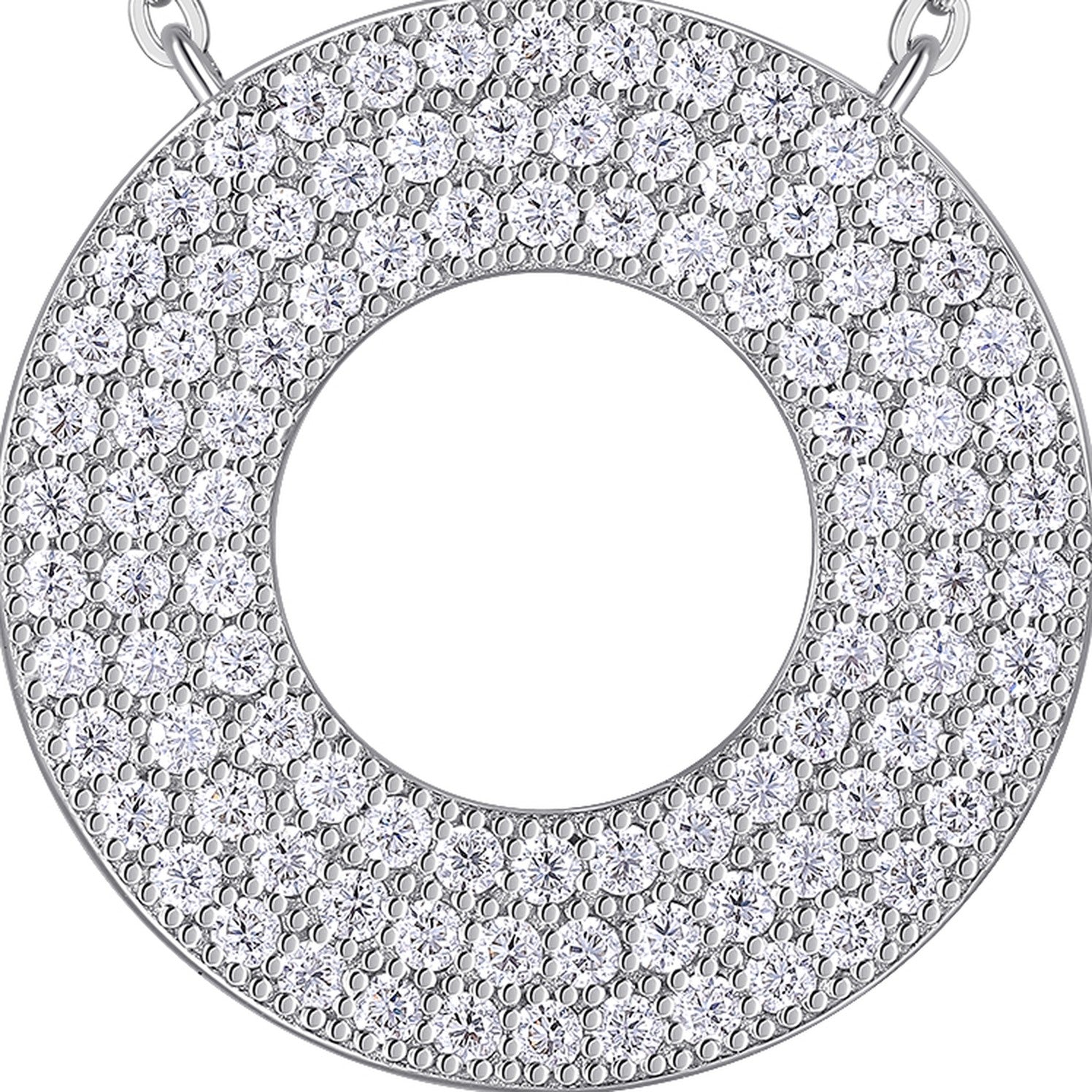Eclipse Moissanite Pavé Circle Pendant Necklace in Sterling Silver — detail