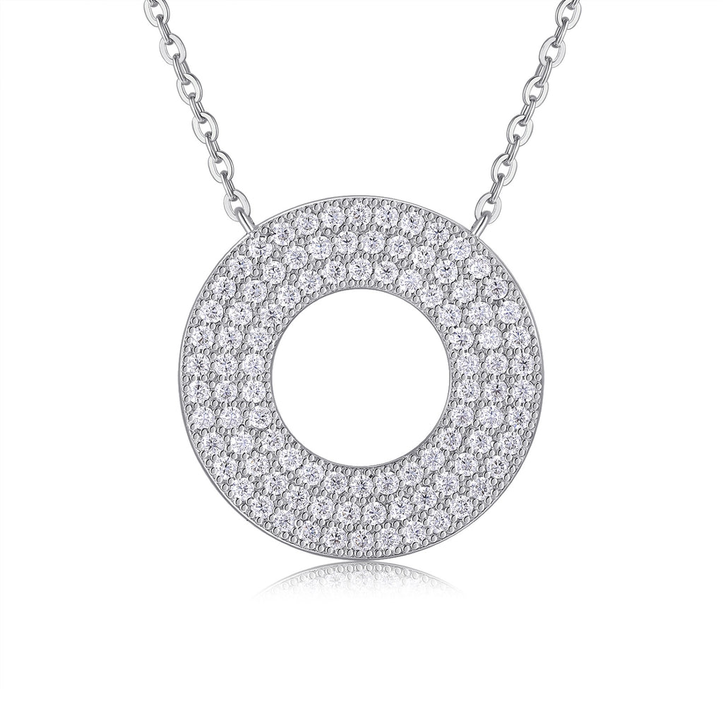 Eclipse Moissanite Pavé Circle Pendant Necklace in Sterling Silver