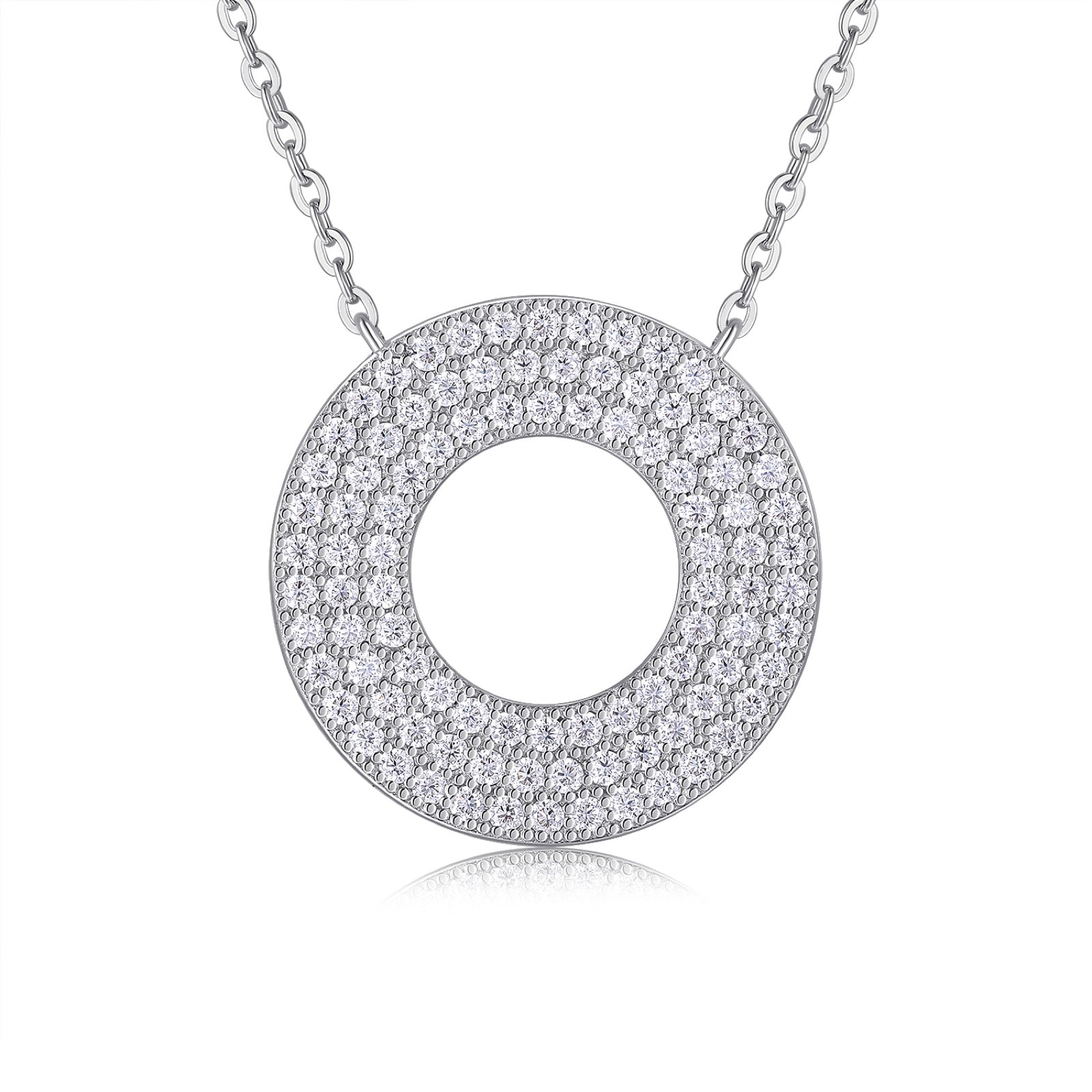 Eclipse Moissanite Pavé Circle Pendant Necklace in Sterling Silver