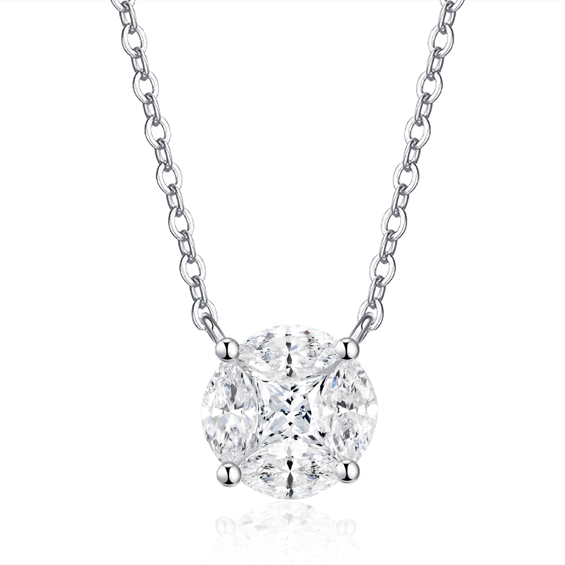 Posy Moissanite Cluster Pendant Necklace in Sterling Silver