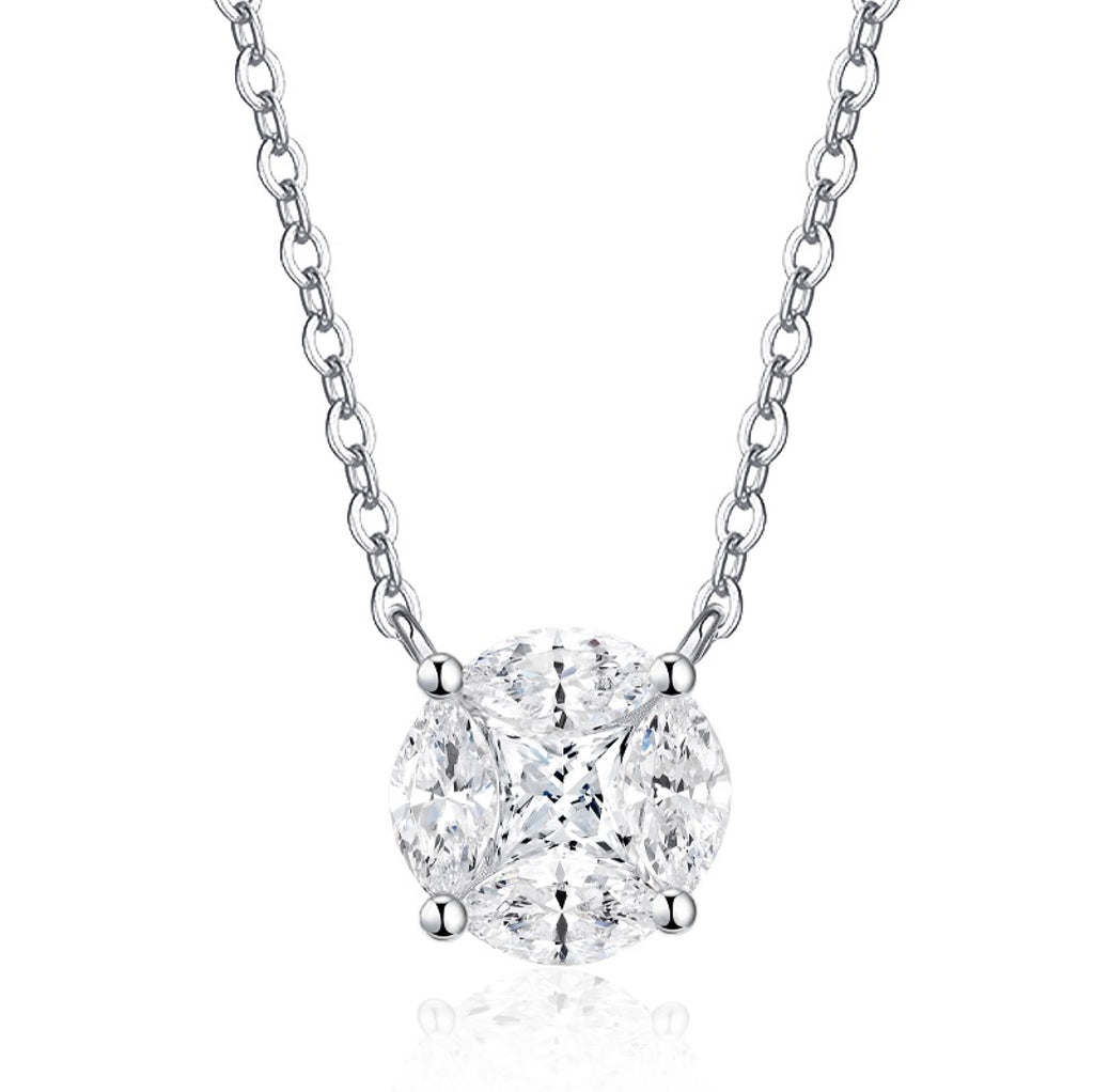 Posy Moissanite Cluster Pendant Necklace in Sterling Silver