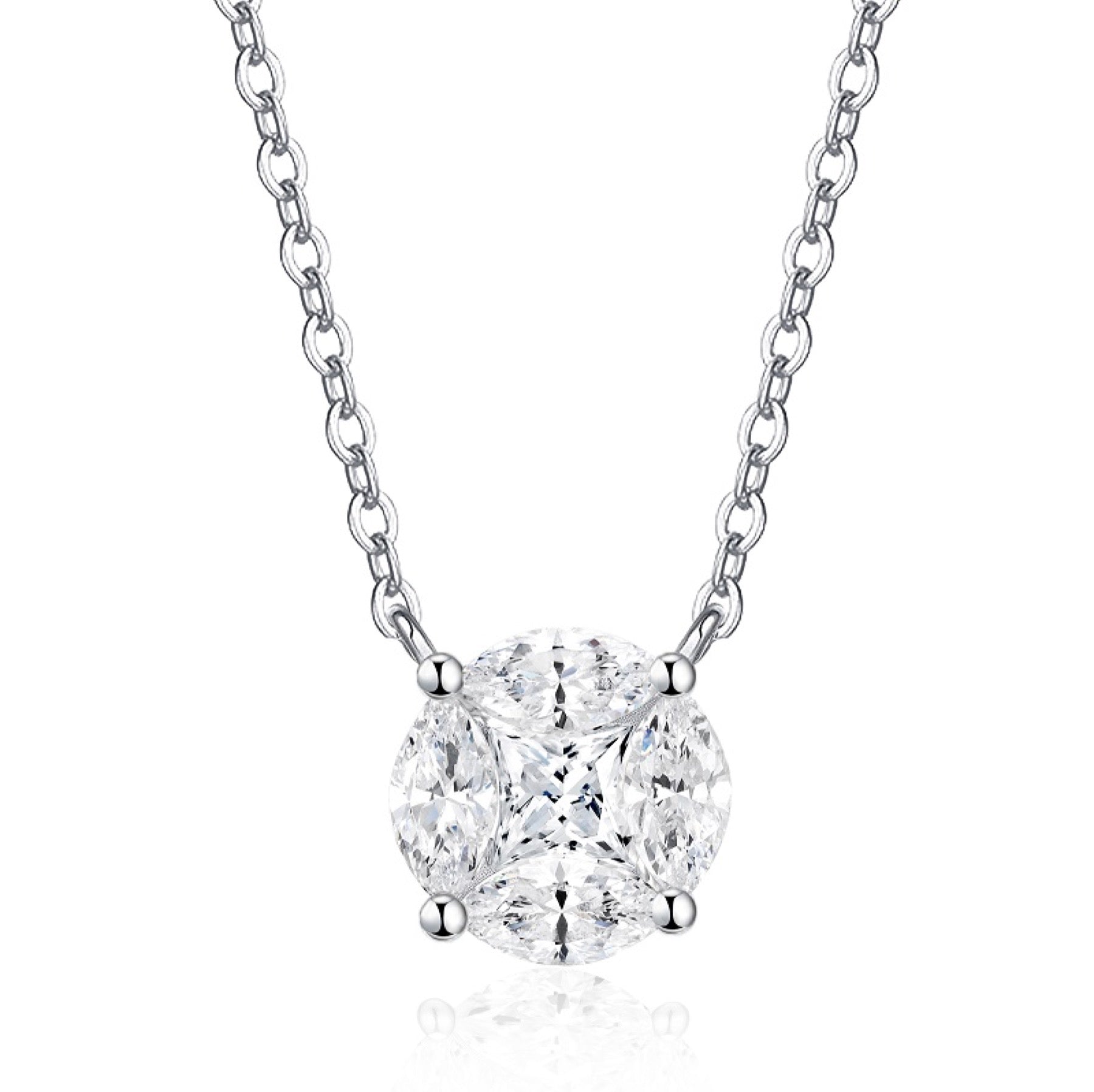 Posy Moissanite Cluster Pendant Necklace in Sterling Silver