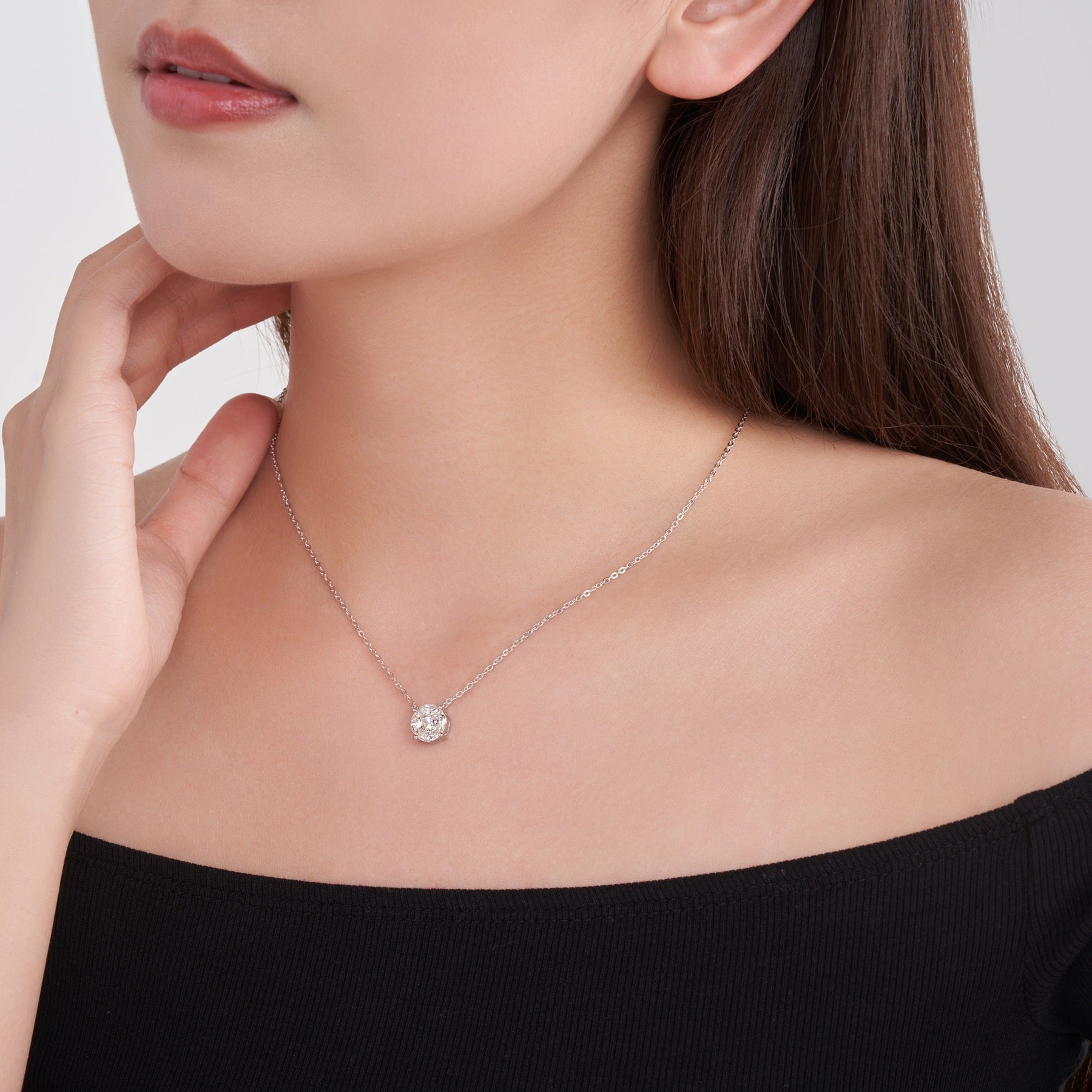 Posy Moissanite Cluster Pendant Necklace in Sterling Silver
