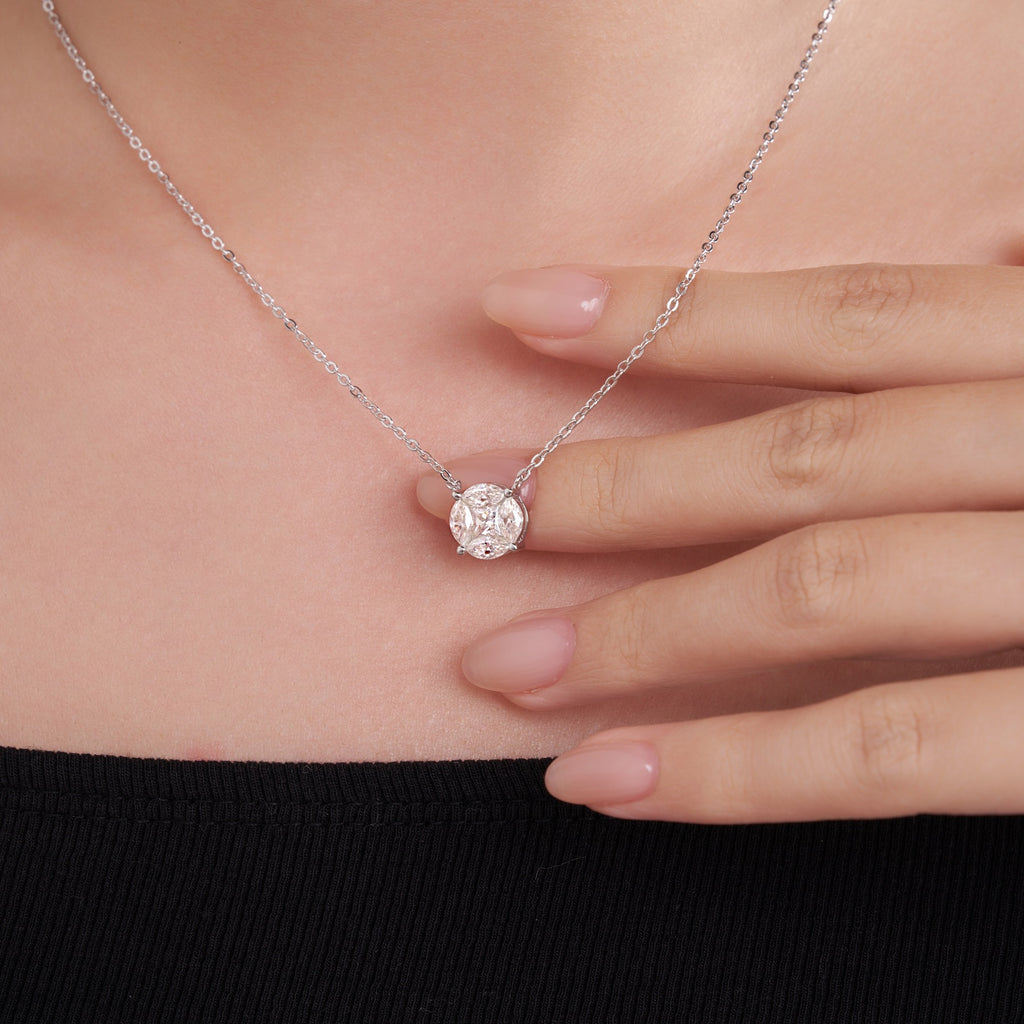 Posy Moissanite Cluster Pendant Necklace in Sterling Silver
