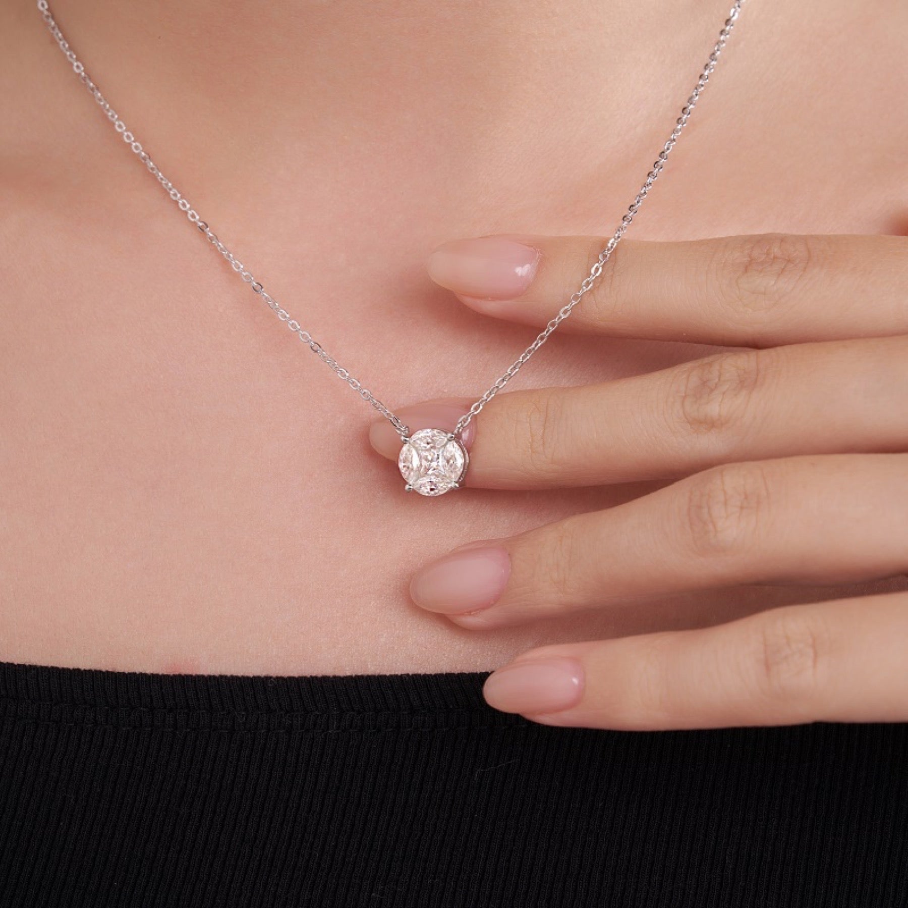 Posy Moissanite Cluster Pendant Necklace in Sterling Silver