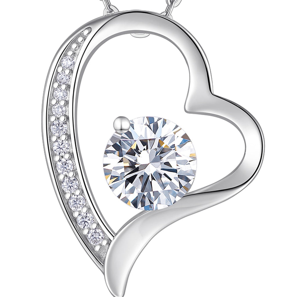Adore 1 Carat Moissanite Open Heart Pendant Necklace in Sterling Silver — detail