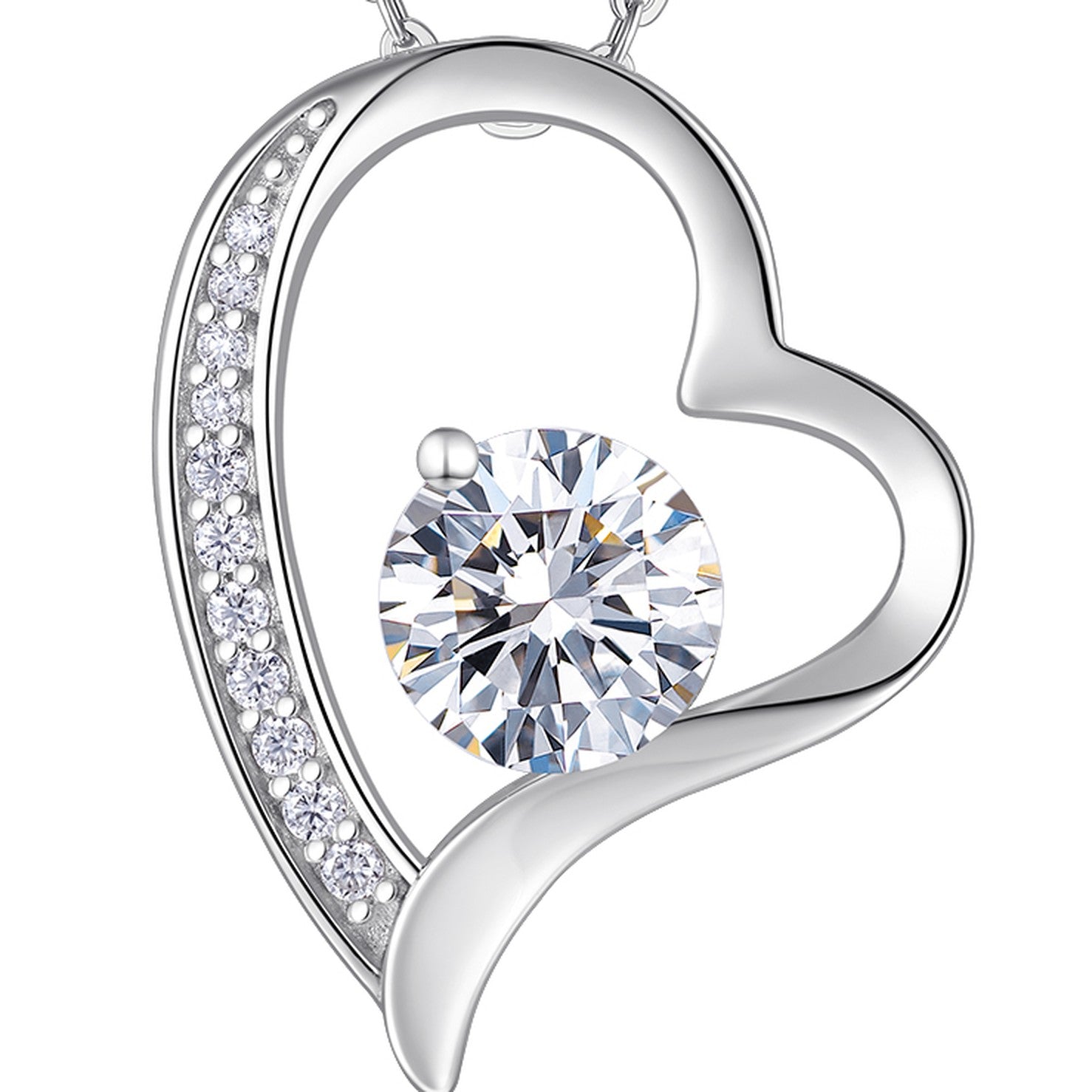 Adore 1 Carat Moissanite Open Heart Pendant Necklace in Sterling Silver — detail