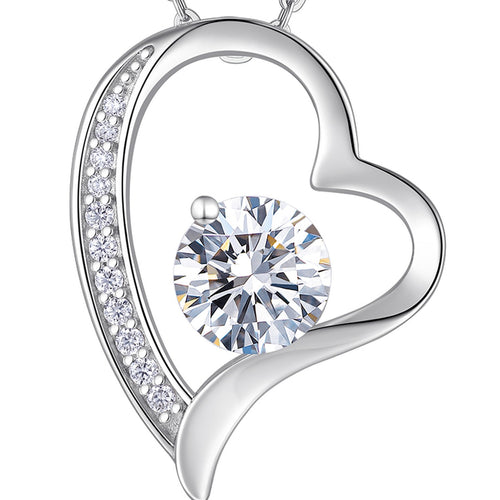Adore 1 Carat Moissanite Open Heart Pendant Necklace in Sterling Silver — detail