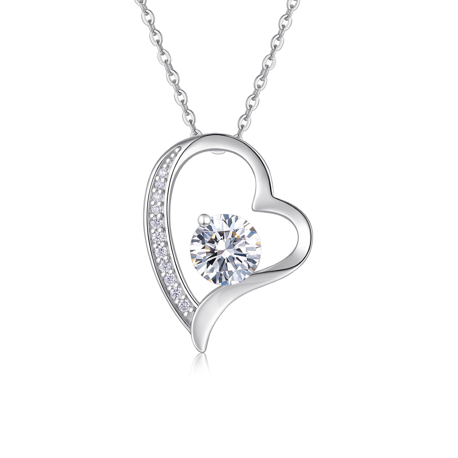 Adore 1 Carat Moissanite Open Heart Pendant Necklace in Sterling Silver