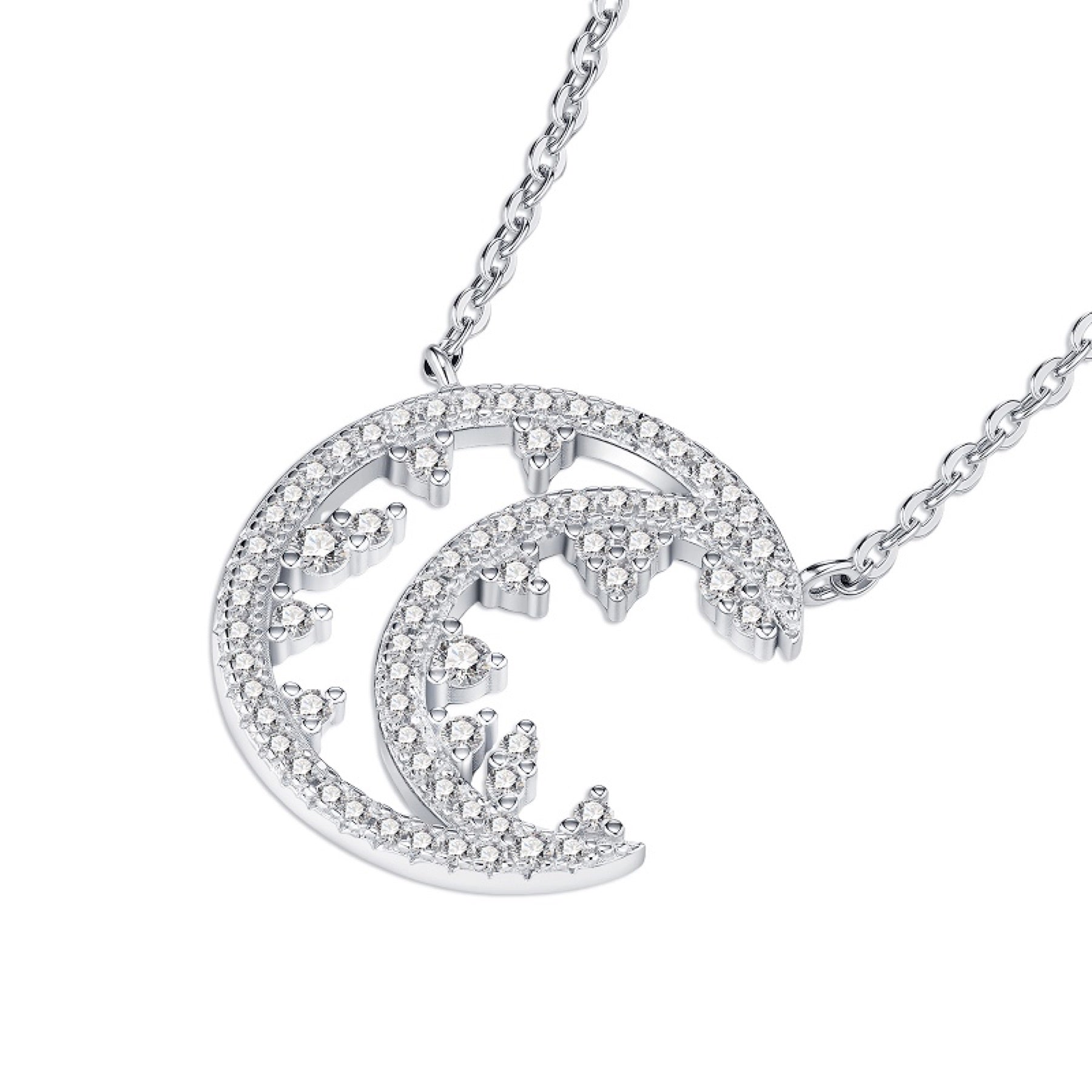 Selene Moissanite Crescent Moon Pendant Necklace in Sterling Silver