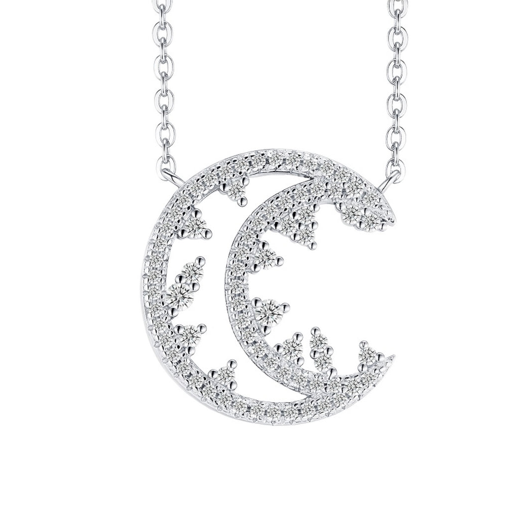 Selene Moissanite Crescent Moon Pendant Necklace in Sterling Silver