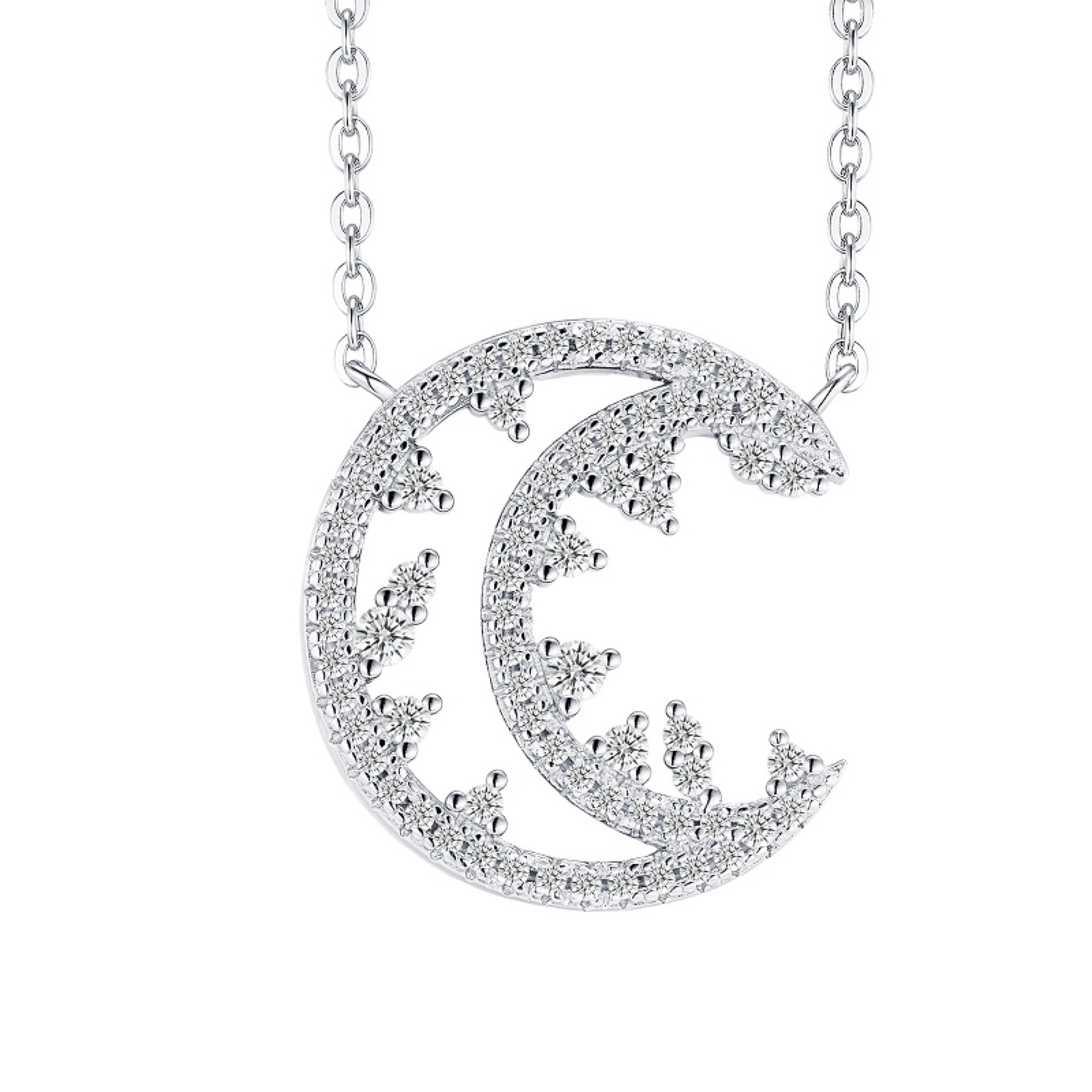 Selene Moissanite Crescent Moon Pendant Necklace in Sterling Silver