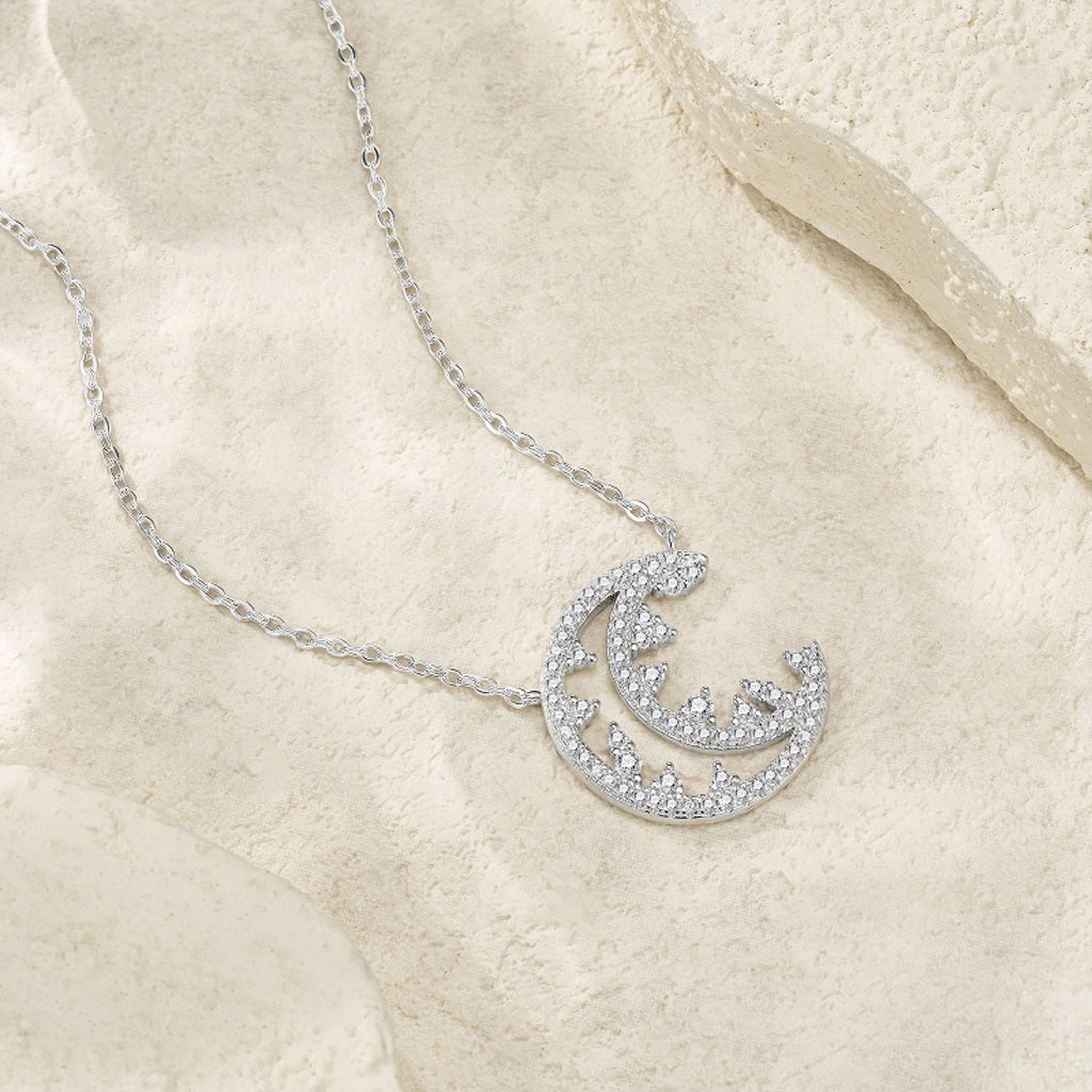 Selene Moissanite Crescent Moon Pendant Necklace in Sterling Silver