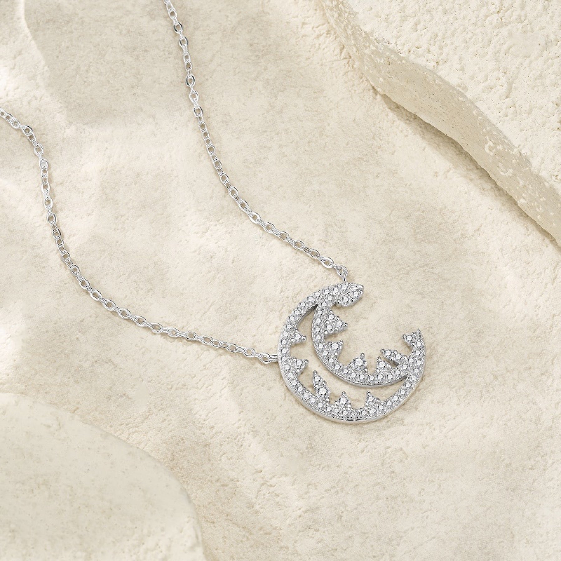 Selene Moissanite Crescent Moon Pendant Necklace in Sterling Silver