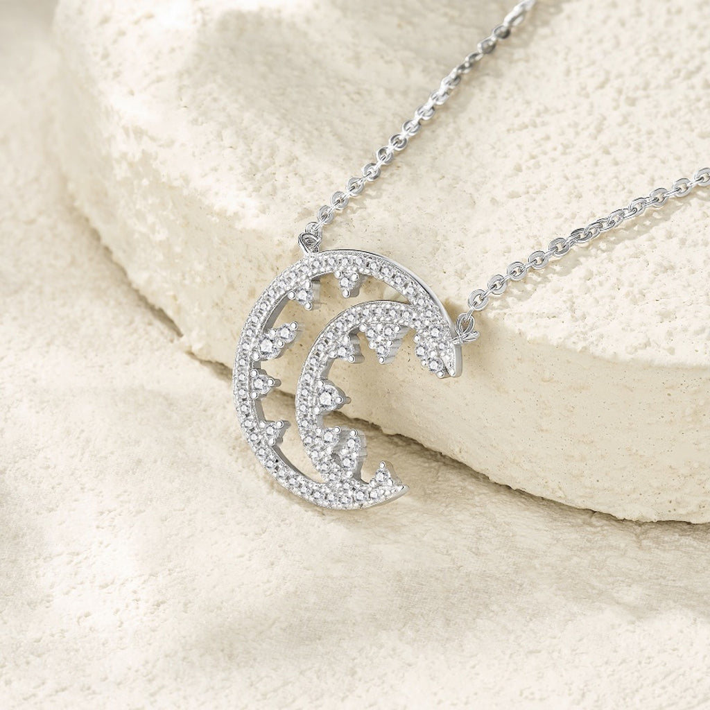 Selene Moissanite Crescent Moon Pendant Necklace in Sterling Silver