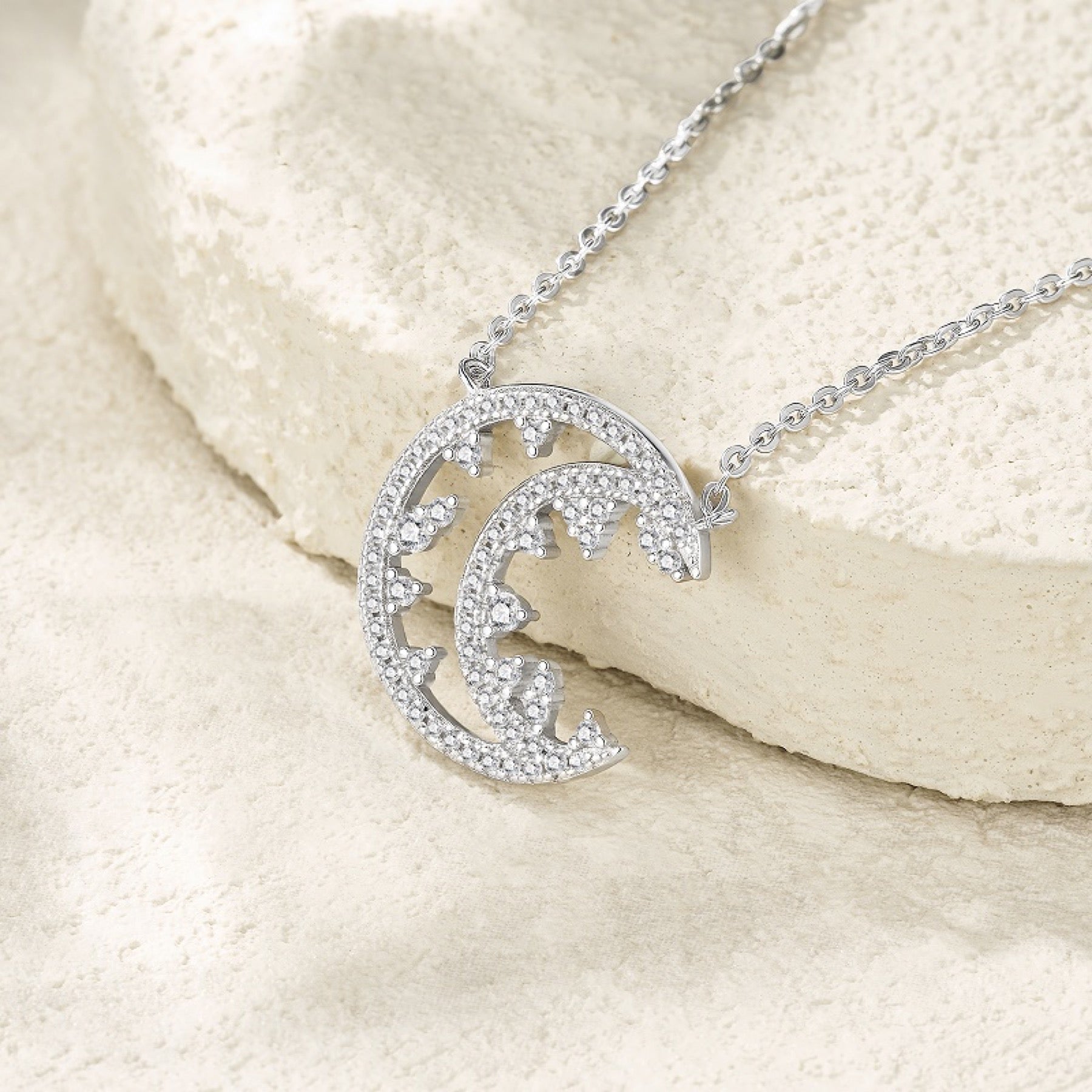Selene Moissanite Crescent Moon Pendant Necklace in Sterling Silver