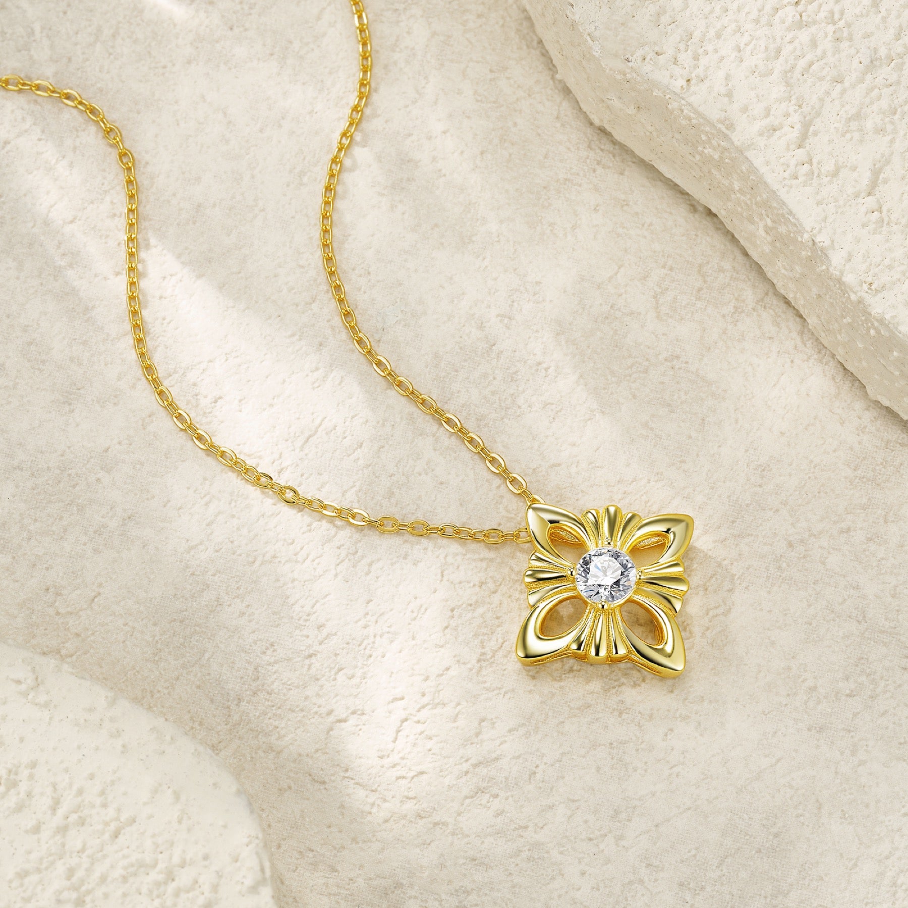 Trefoil 0.5 Carat Moissanite Clover Pendant Necklace in Gold-Tone Sterling Silver