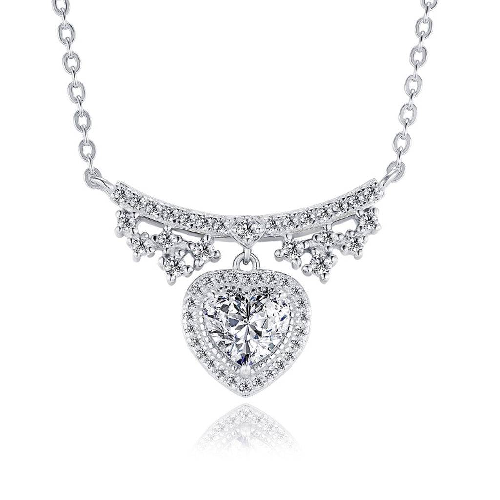 Empress Heart-Cut Moissanite Statement Heart Necklace in Sterling Silver