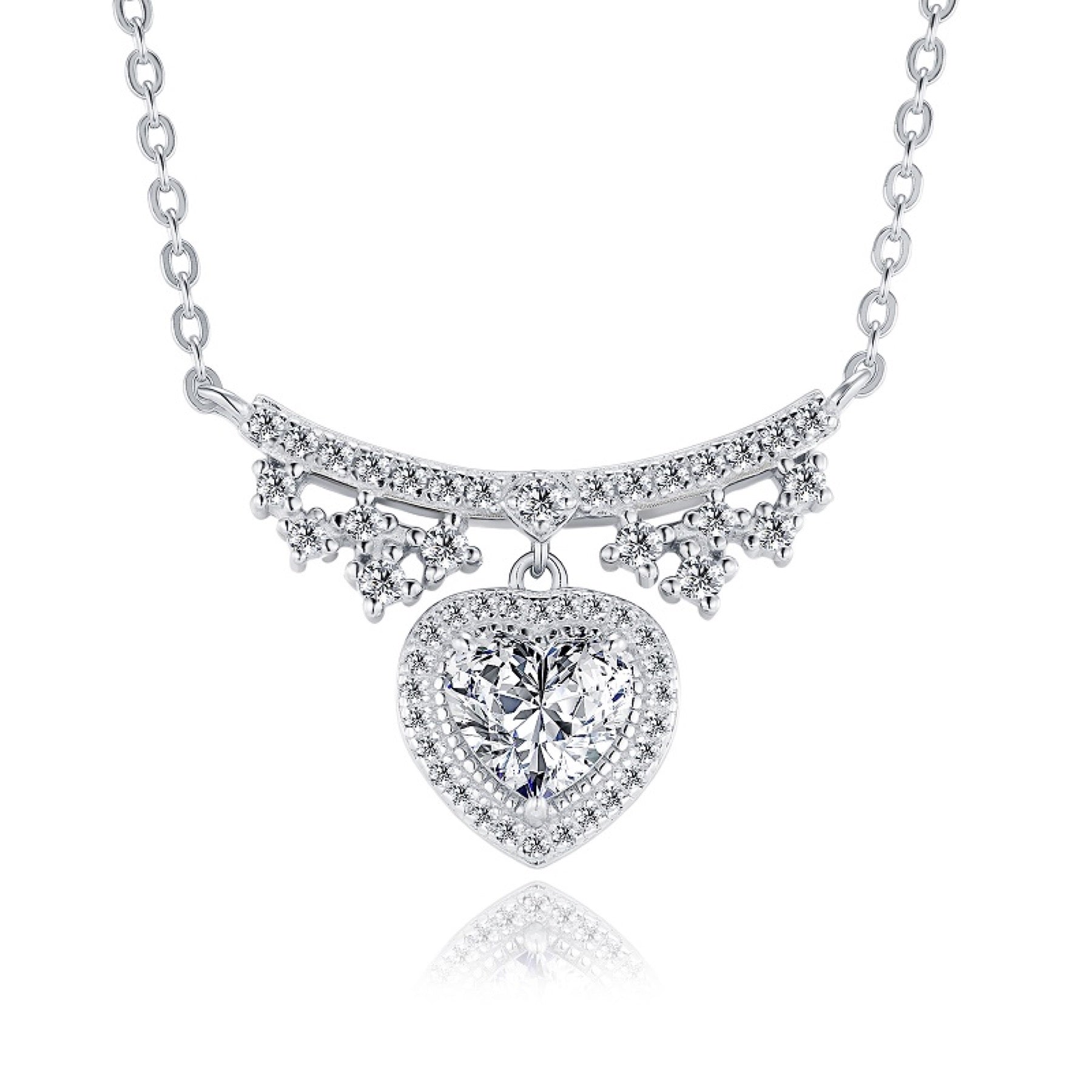 Empress Heart-Cut Moissanite Statement Heart Necklace in Sterling Silver