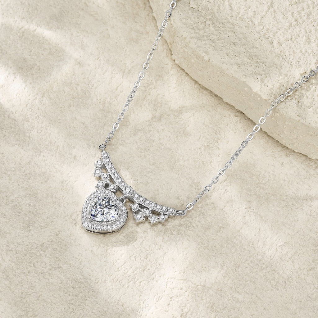 Empress Heart-Cut Moissanite Statement Heart Necklace in Sterling Silver