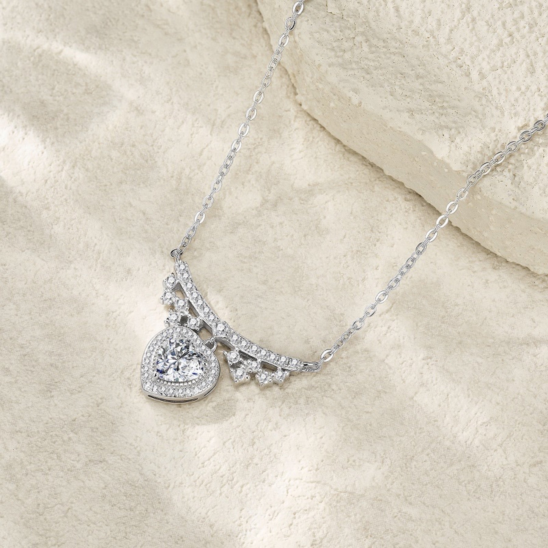 Empress Heart-Cut Moissanite Statement Heart Necklace in Sterling Silver