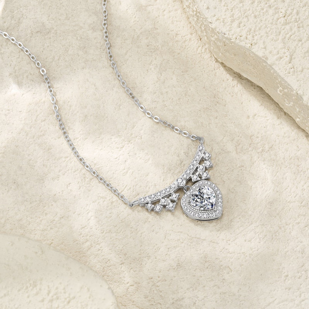 Empress Heart-Cut Moissanite Statement Heart Necklace in Sterling Silver
