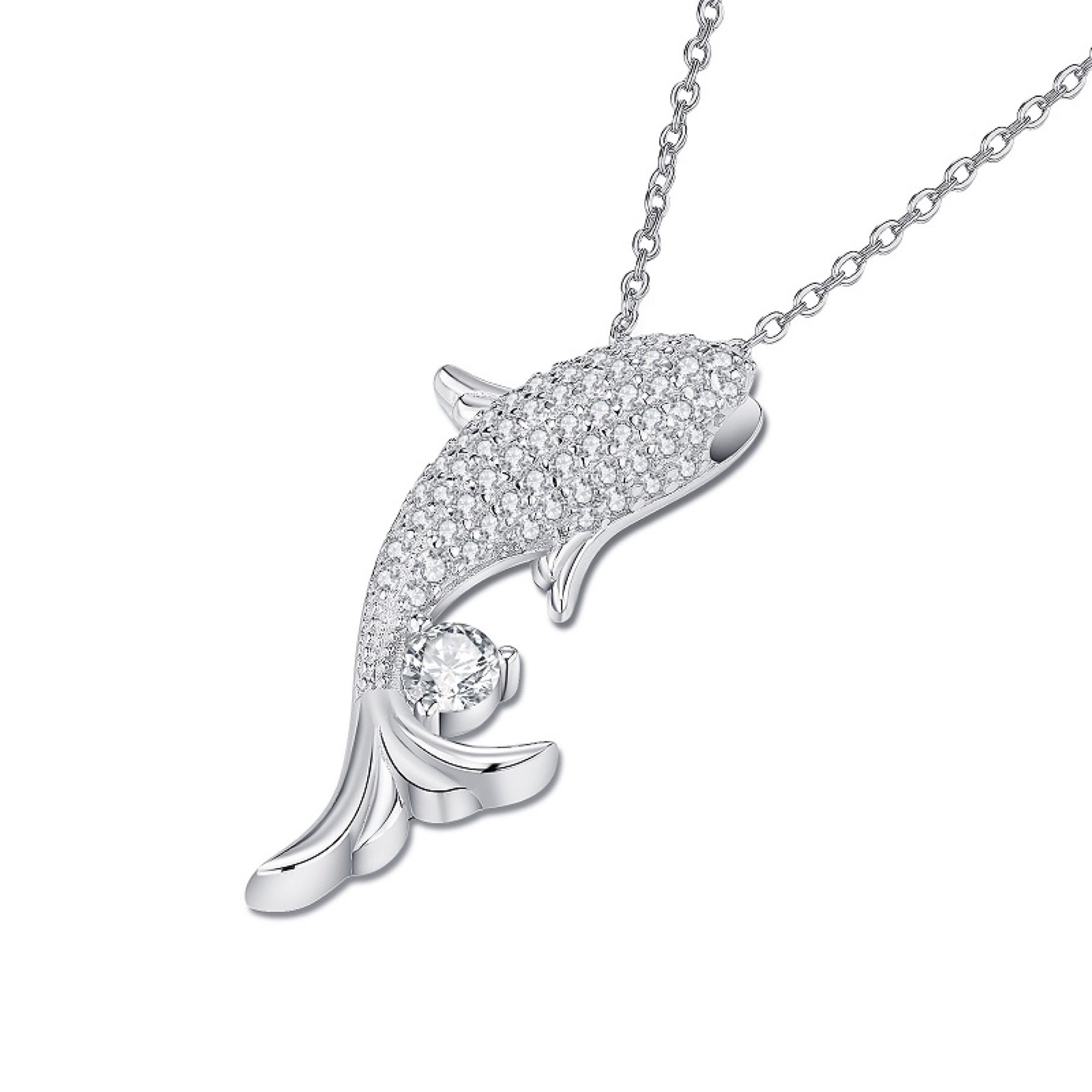 Marina Moissanite Dolphin Pendant Necklace in Sterling Silver