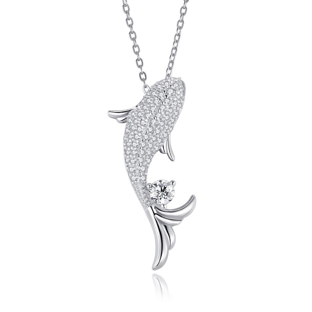 Marina Moissanite Dolphin Pendant Necklace in Sterling Silver