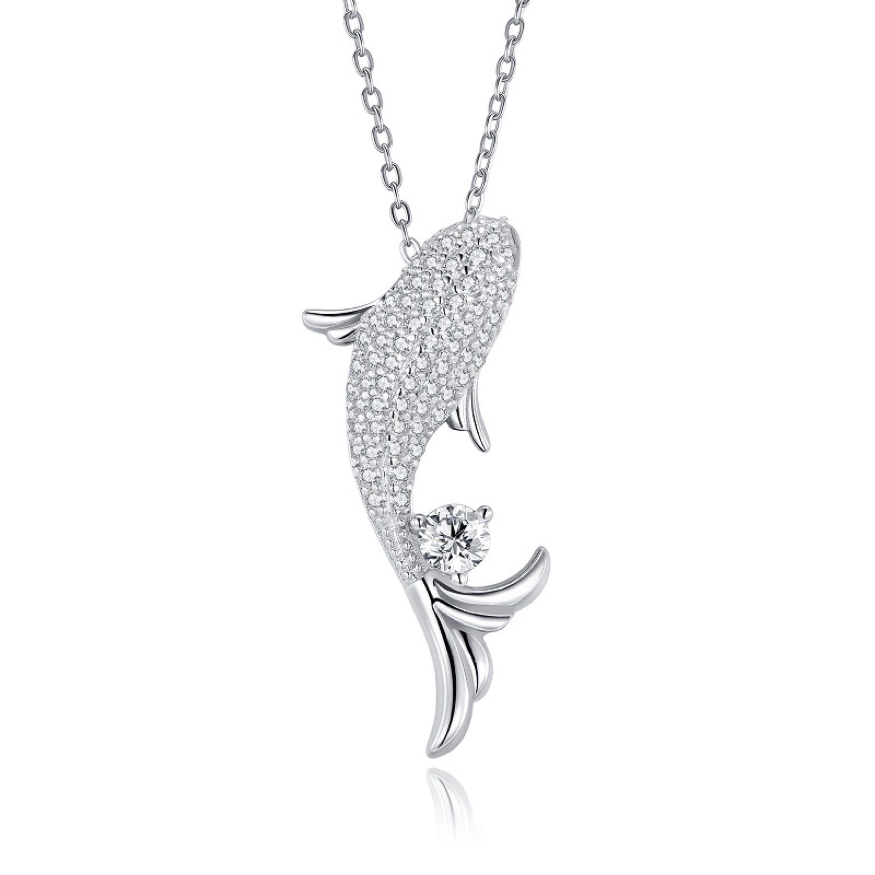 Marina Moissanite Dolphin Pendant Necklace in Sterling Silver