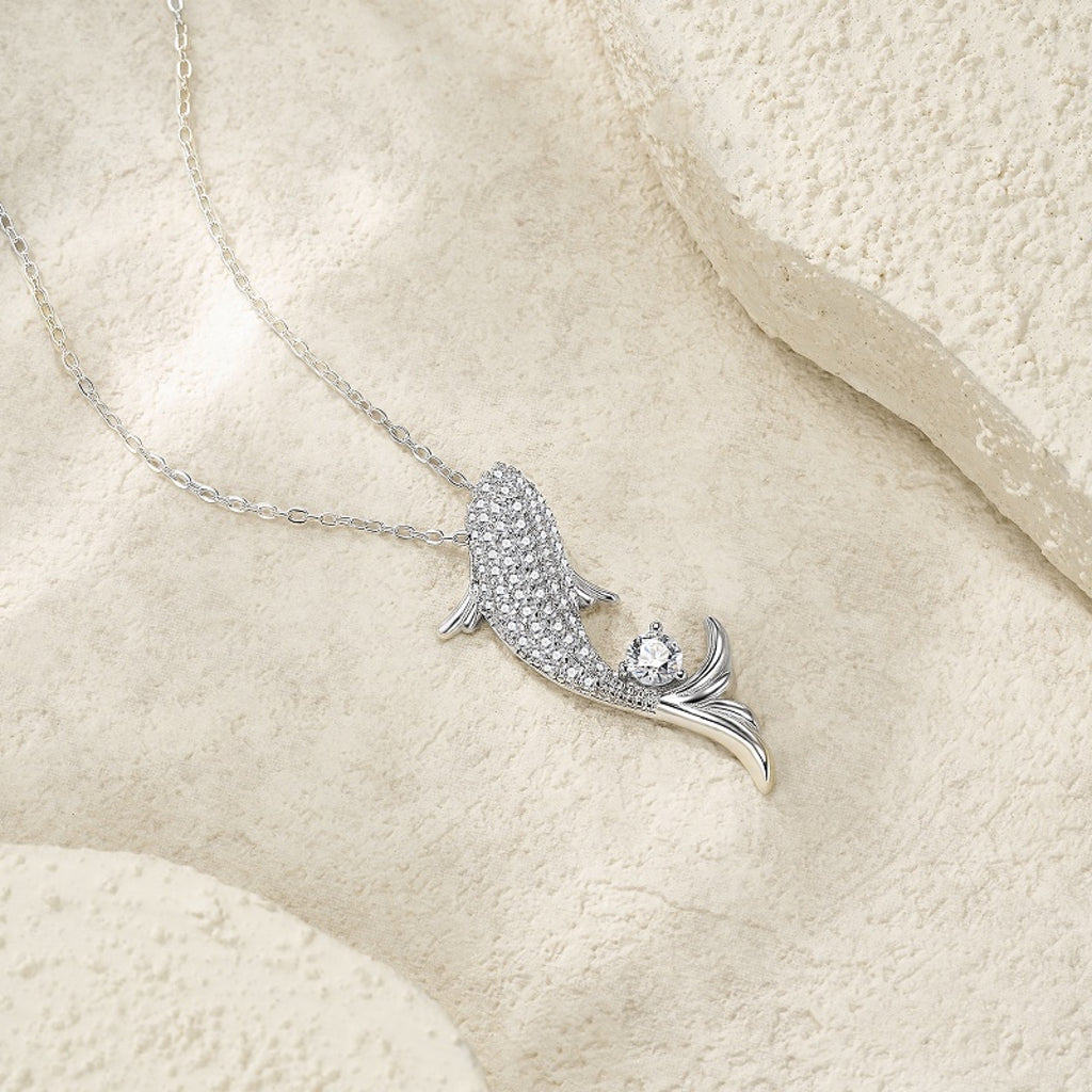 Marina Moissanite Dolphin Pendant Necklace in Sterling Silver