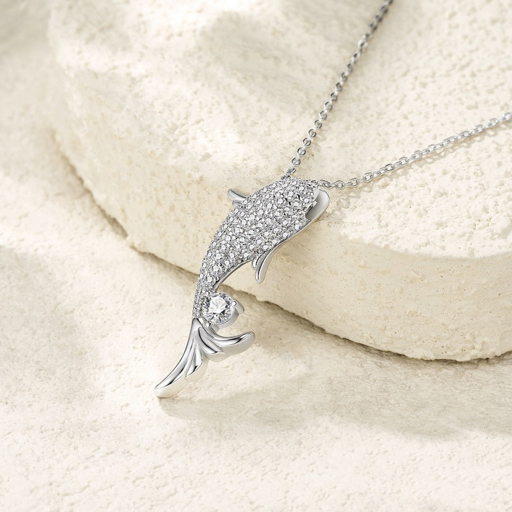 Marina Moissanite Dolphin Pendant Necklace in Sterling Silver