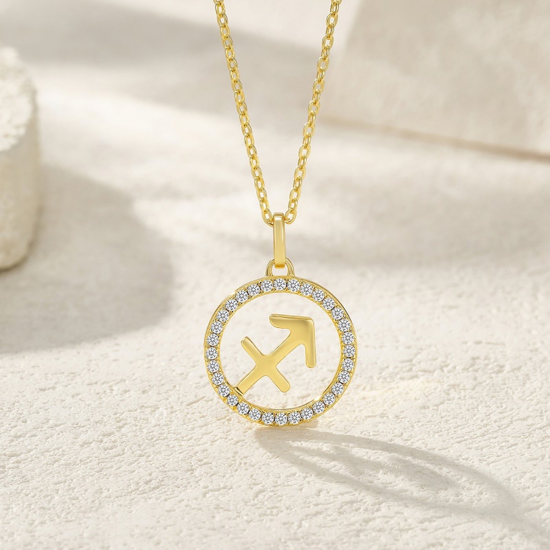 Sagittarius Moissanite Zodiac Pendant Necklace in Gold-Tone Sterling Silver