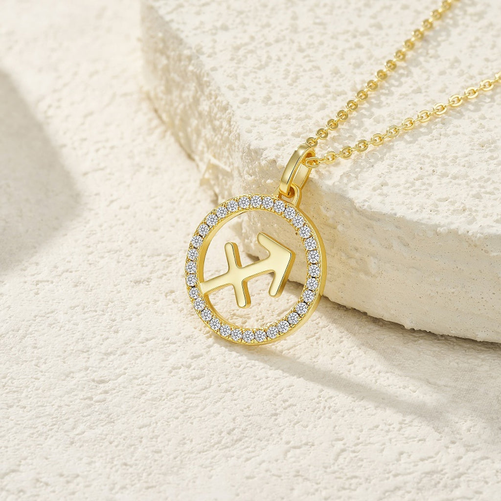 Sagittarius Moissanite Zodiac Pendant Necklace in Gold-Tone Sterling Silver