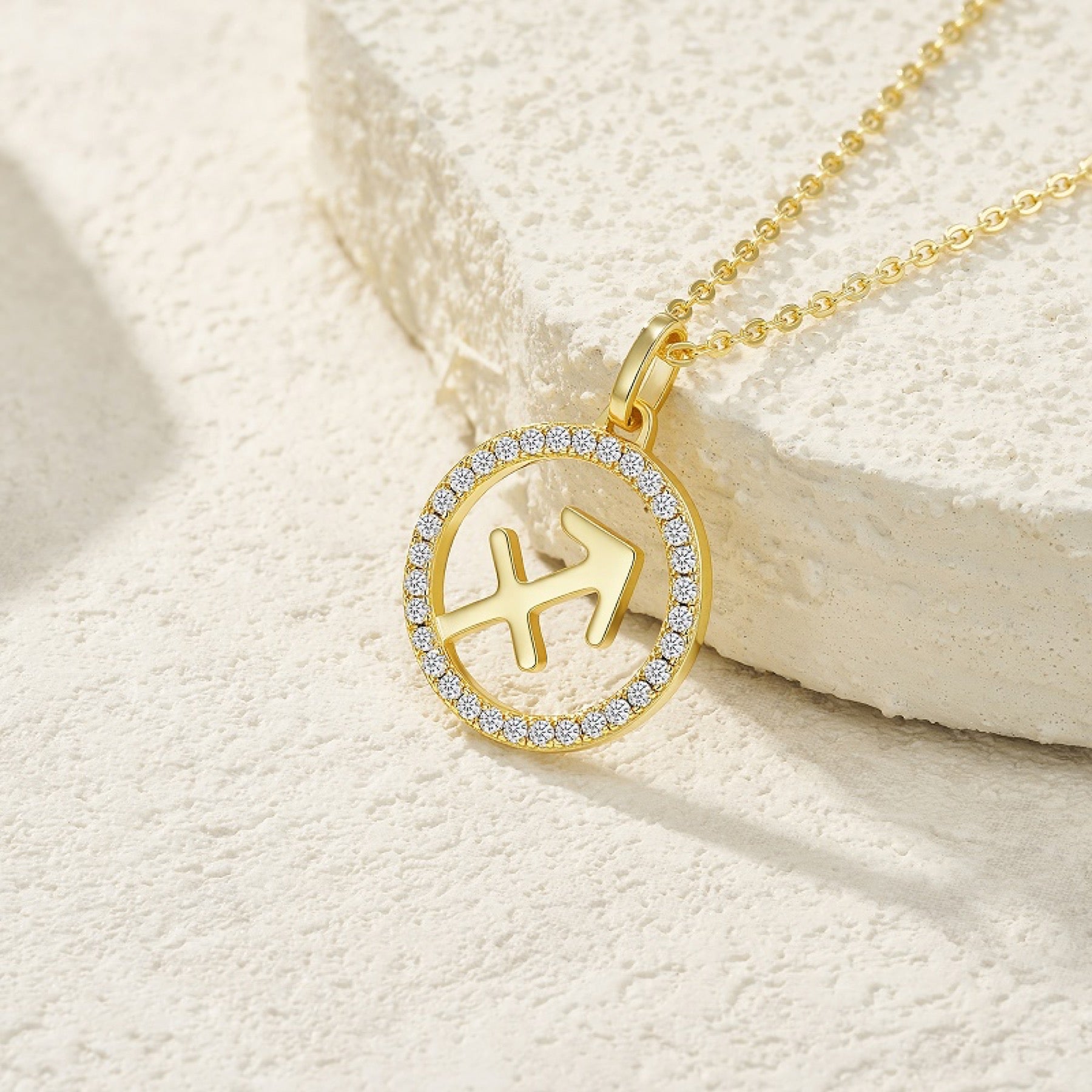 Sagittarius Moissanite Zodiac Pendant Necklace in Gold-Tone Sterling Silver
